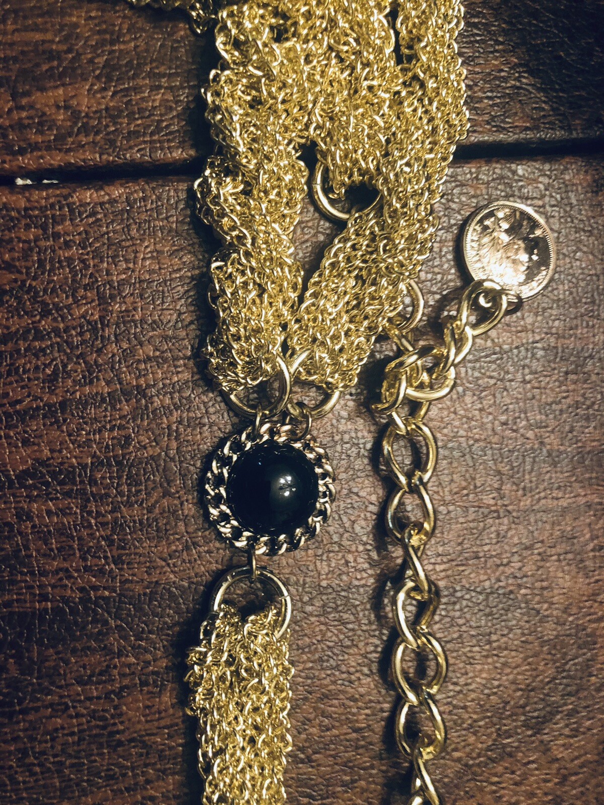 Republique Francaise womens twisted rope chain black faux stone gold tone belt