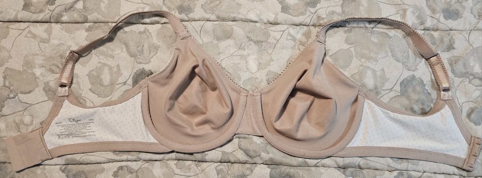 Olga Luxury Lift Full-Coverage Bra 35063 36DD Bra Beige w Lace Accents Soft Cup