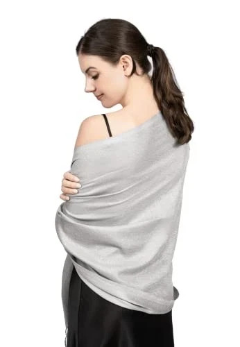 Sparkly Metallic Pashmina Shawl Wrap for Women – Elegant Scarf for Silver