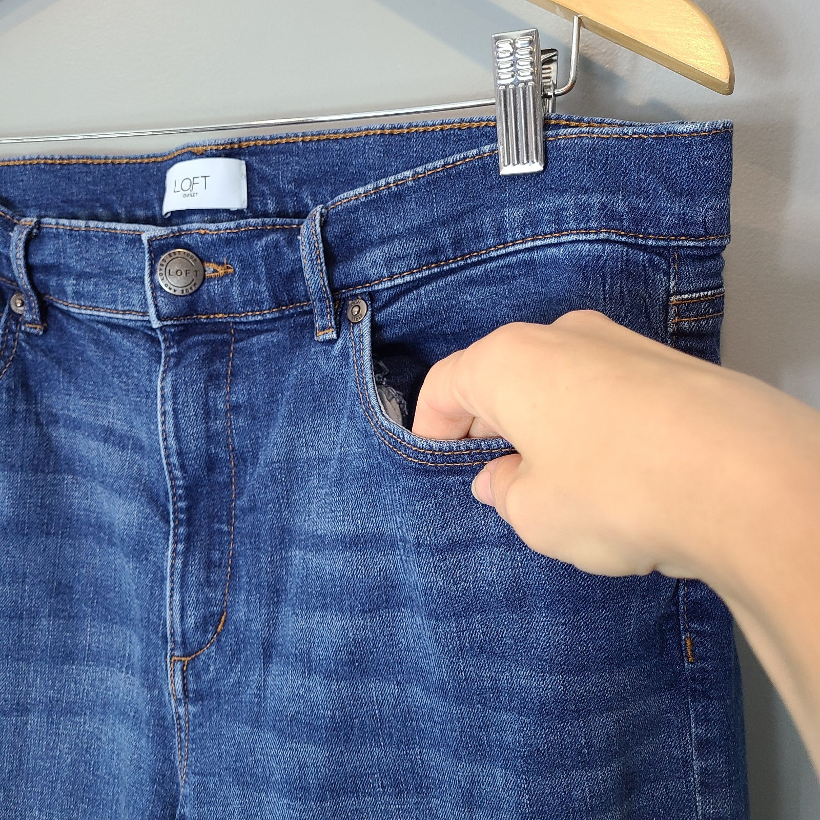 Loft Women Jeans 32/14 Blue Denim Stretch High Rise Straight Leg Casual Blue