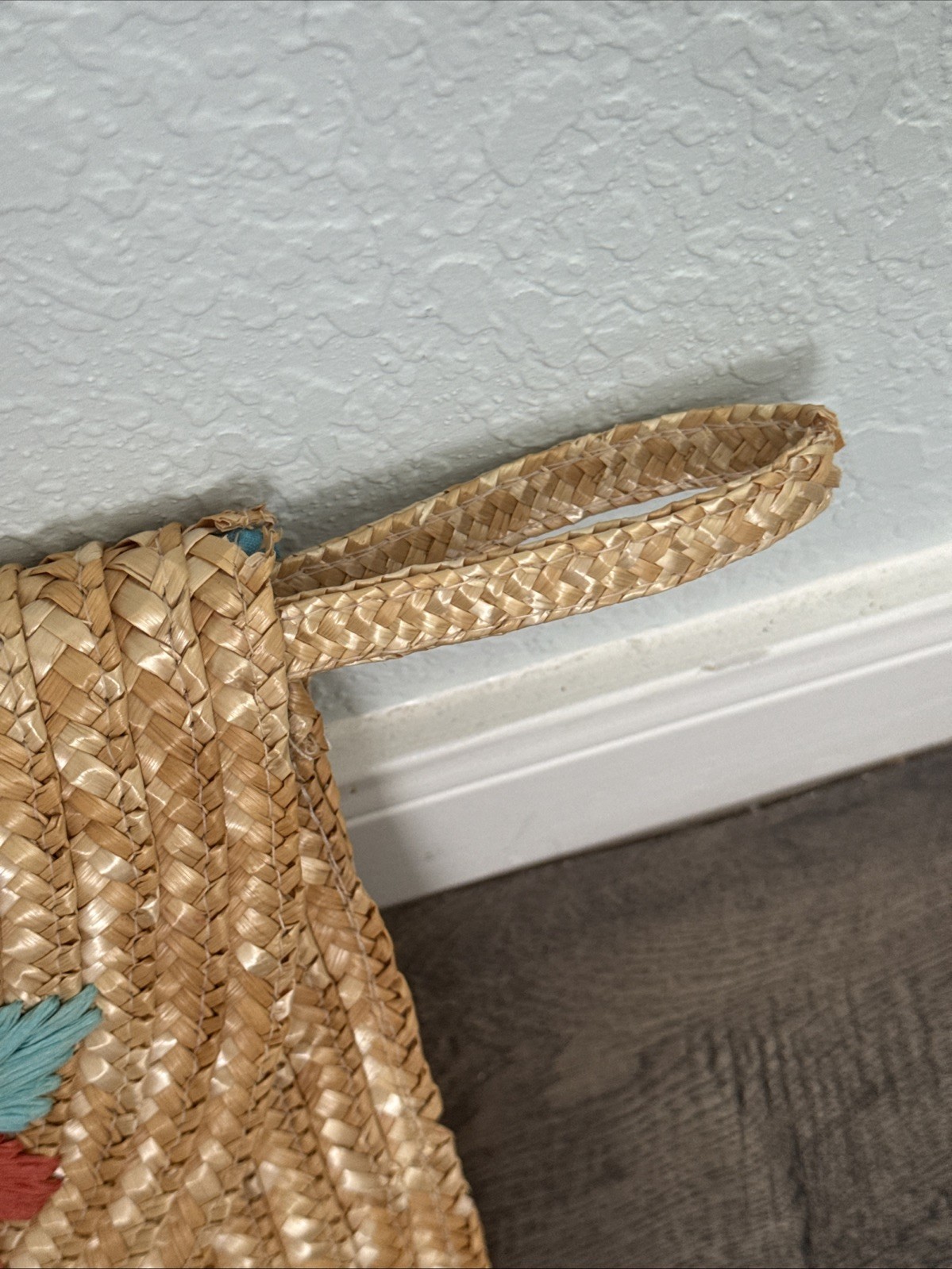 Woven Straw With Embroidered Flowers Snap Close Wristlet