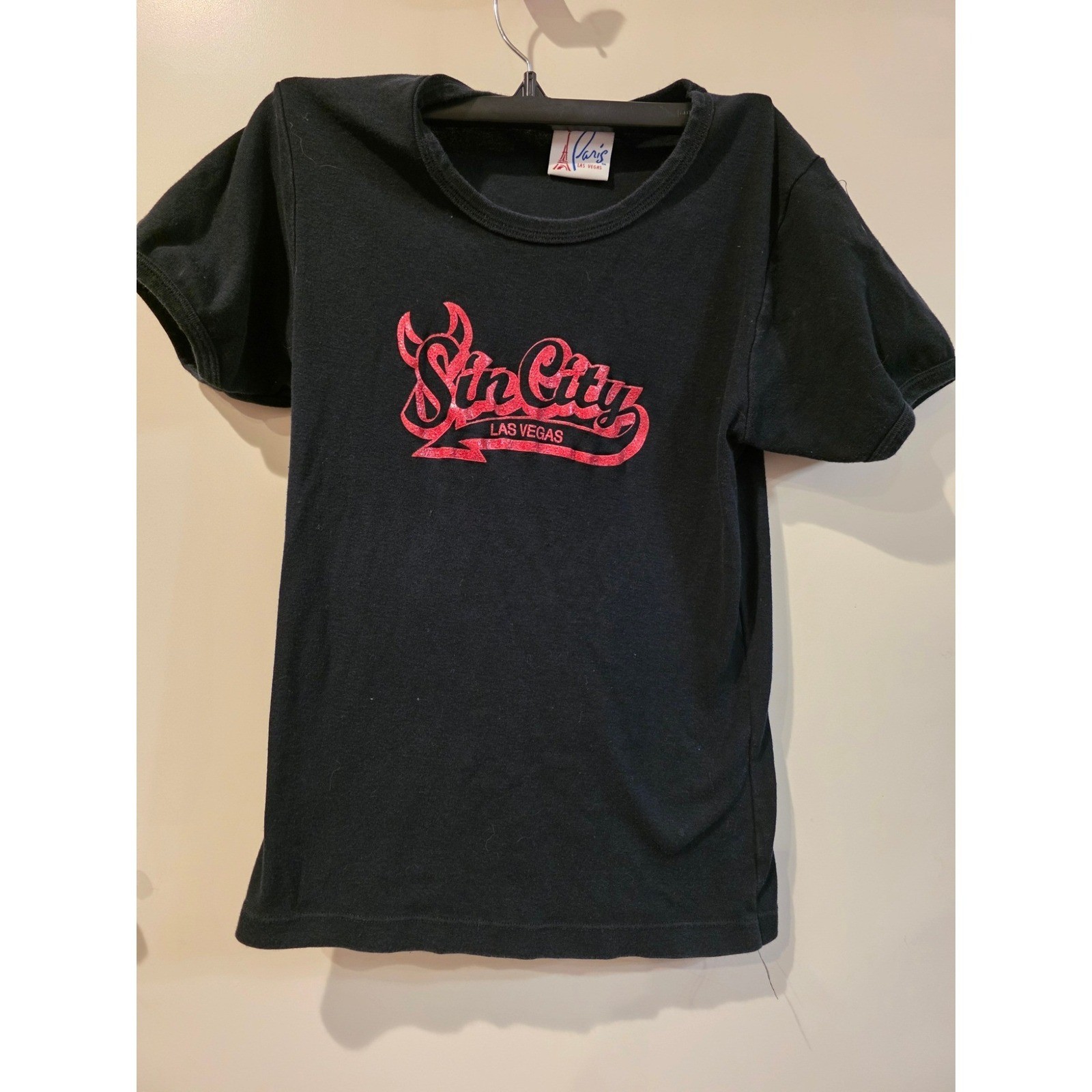 Paris Las Vegas Sin City Graphic Tee Black Red Glitter Baby Tee Womens XL