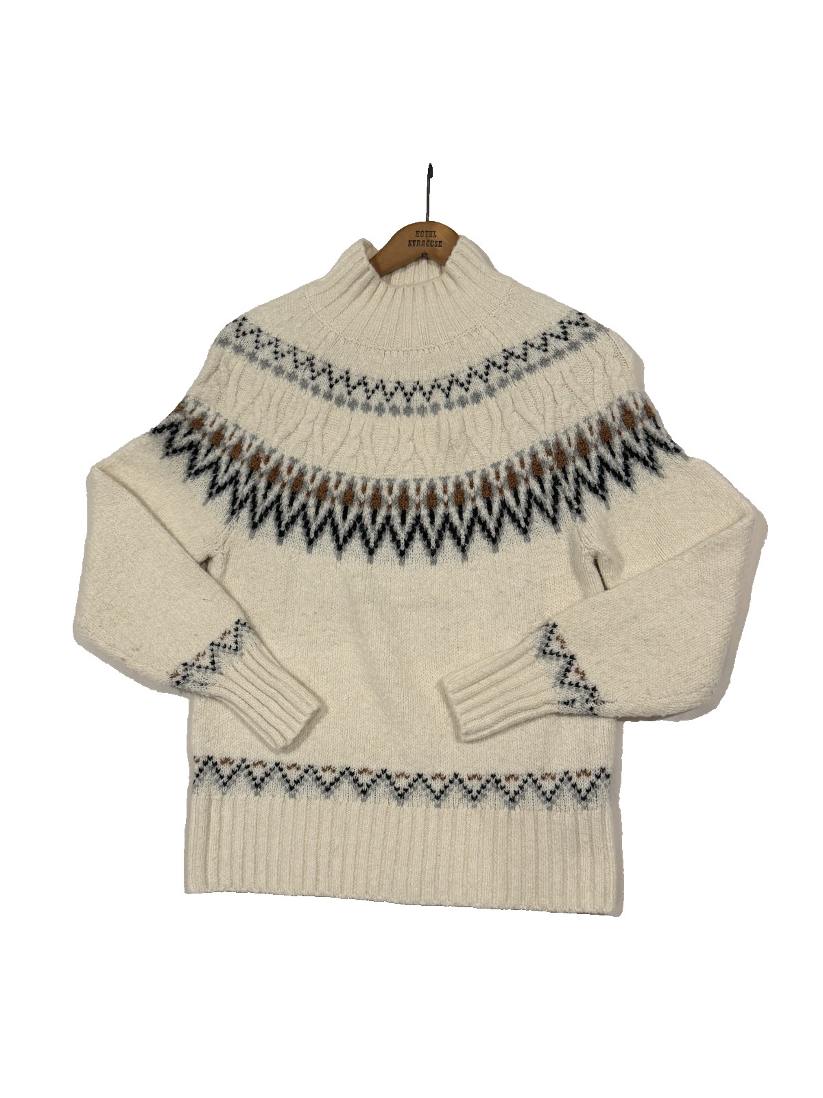 Nicole Miller Artelier Sweater Small Cream Fair Isle Turtleneck Knit Pullover