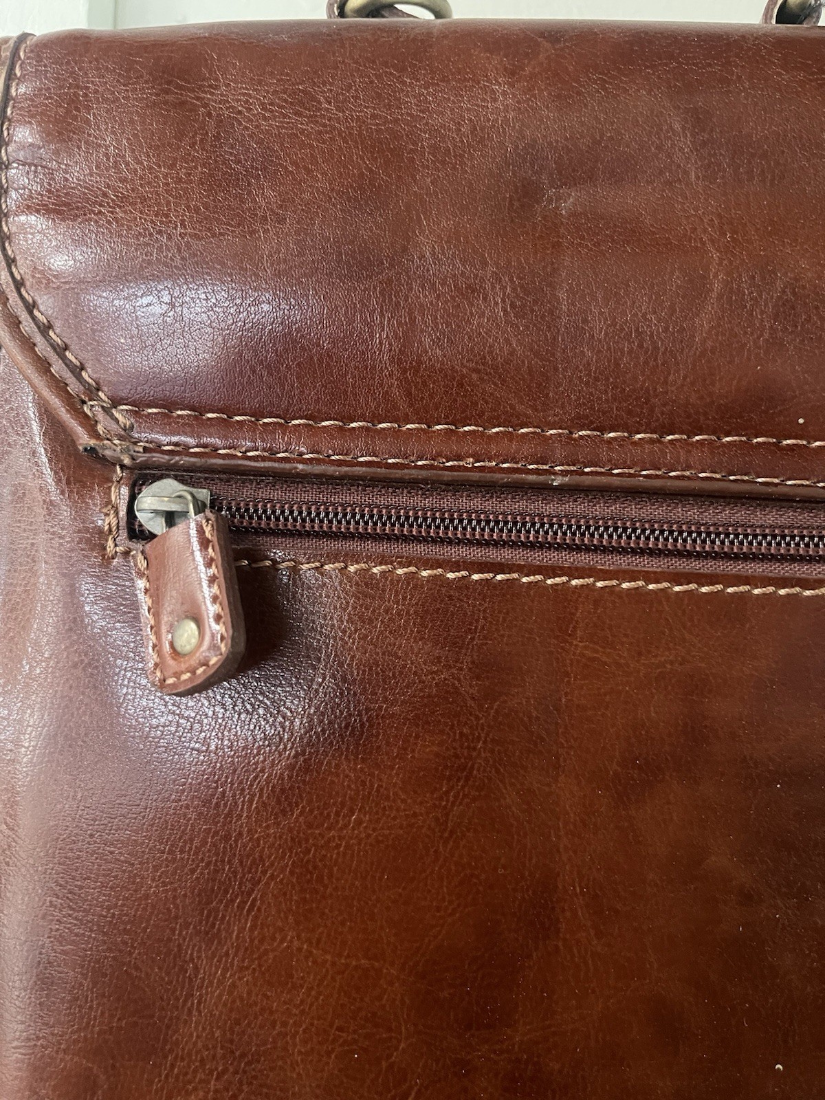 Vintage Rina Rich Brown Briefcase/Document Bag Men’s Push Lock Top Handle Zip