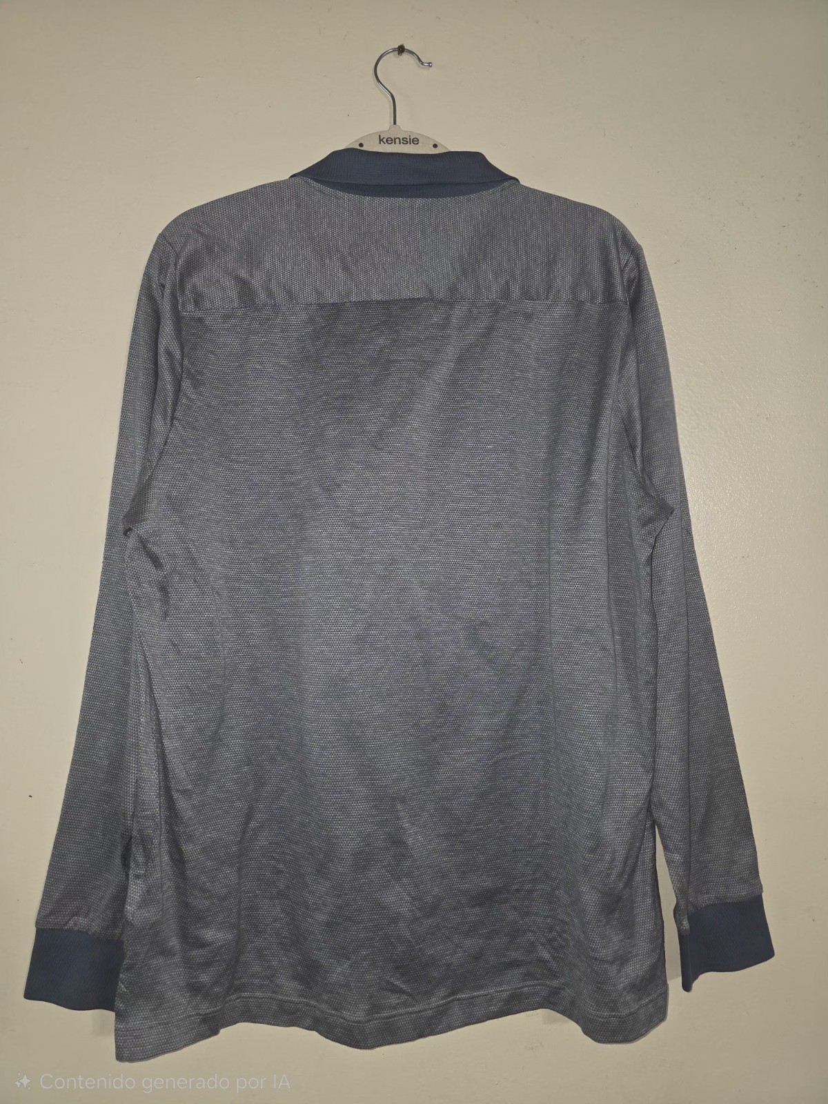 ETON Men’s Slim Fit XL Long Sleeve Microcheck Collared Polo Shirt Blue/Gray