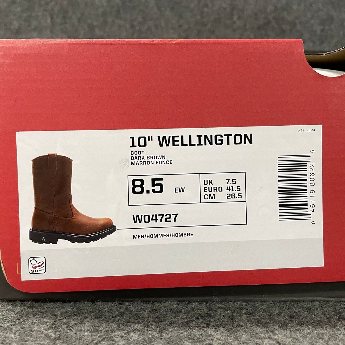 WOLVERINE 10″ DD Work Wellington Boots Men’s Size 8.5 Dark Brown