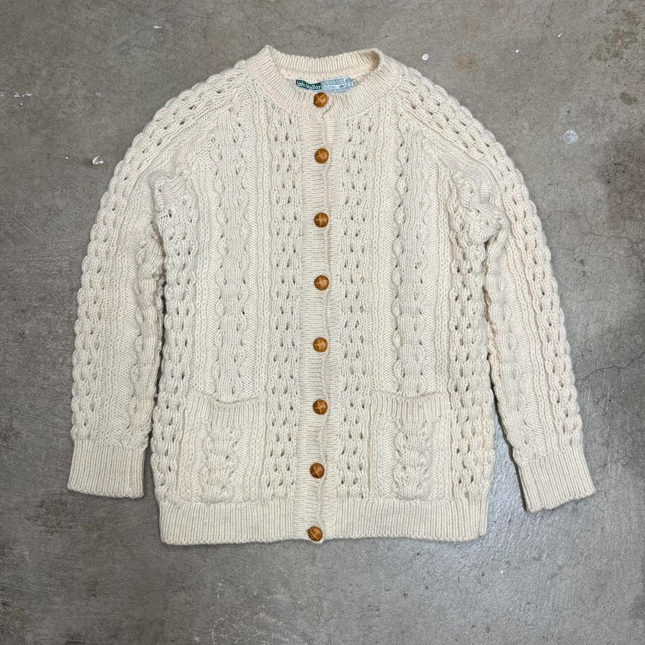 Vintage 80s John Molloy wool cable knit cardigan cream size 38