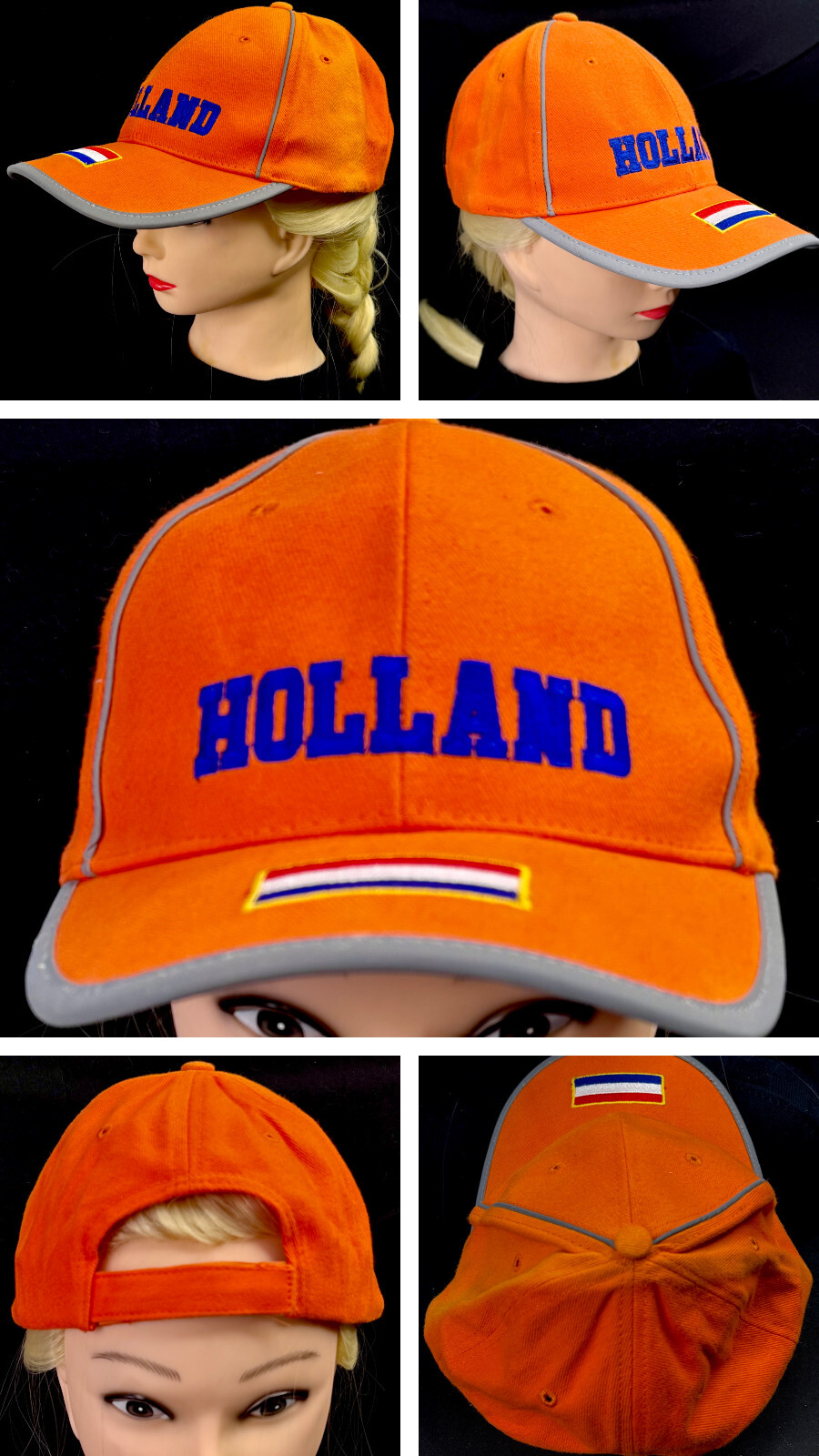 Holland Strap Back Adjustable Orange Blue Hat Cap w/ Flag on Bill ( Sun Faded )