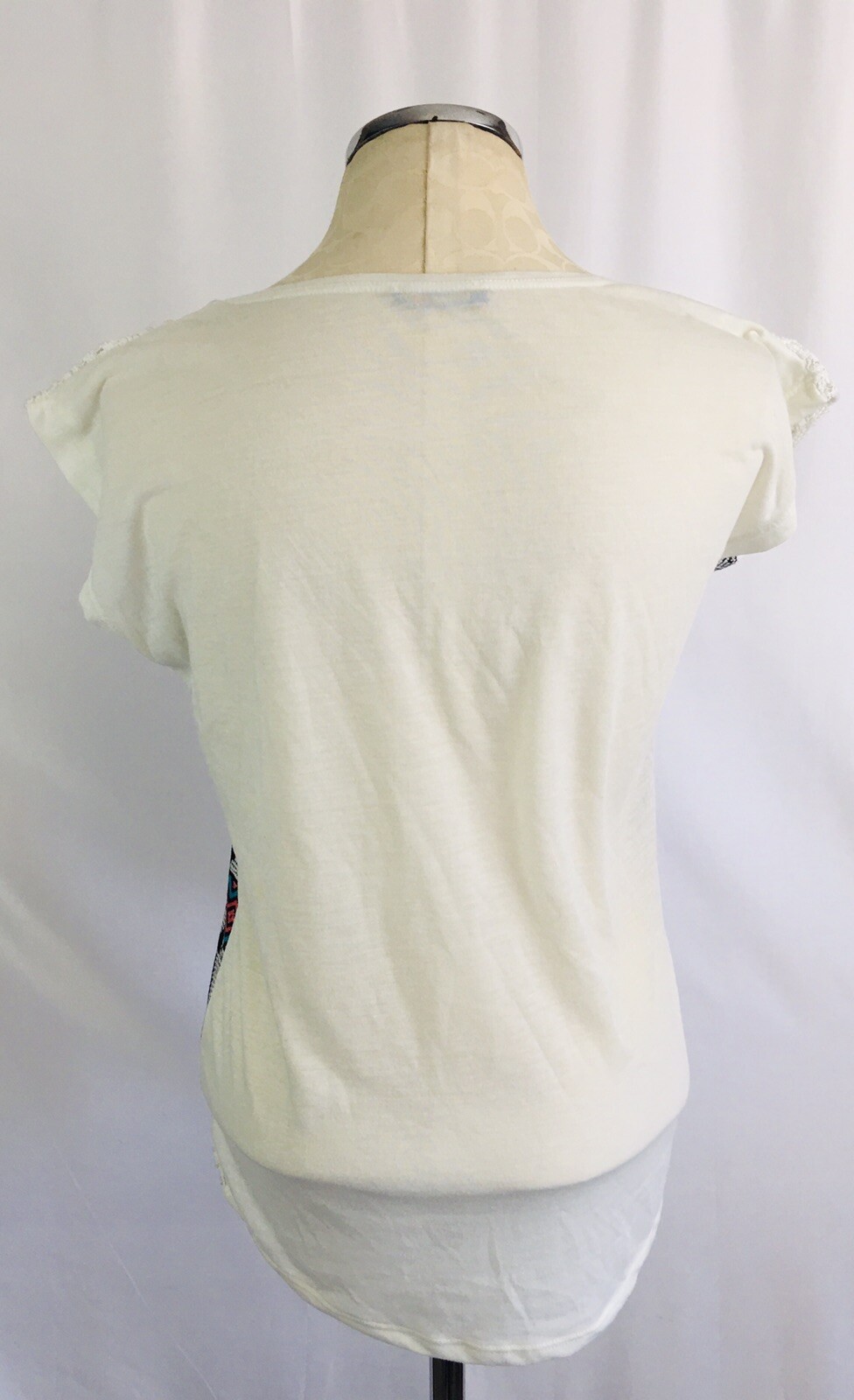 Large Sweetheart Cap Sleeve Pullover Top Junior Women’s Lace Yoke Slightly Sheer