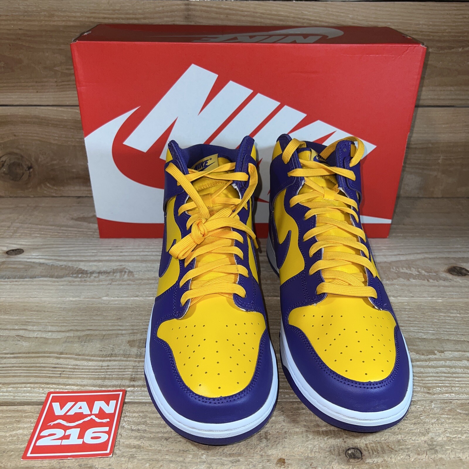NEW: SZ 13: Nike Men’s Dunk High Purple Yellow Lakers Sneakers: DD1399-500