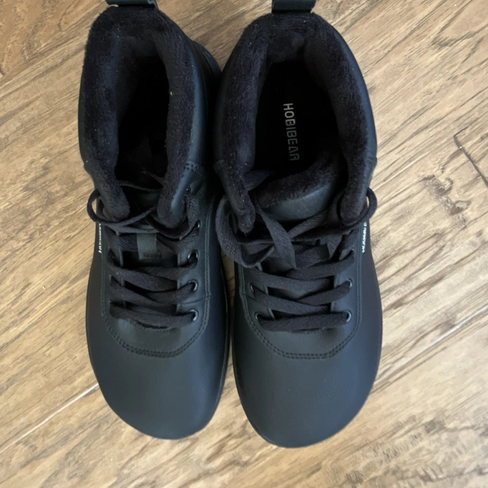 HOBIBEAR Black Zero Drop Ankle Boots Round Toe Faux Fur Lined Size Men’s size7.5