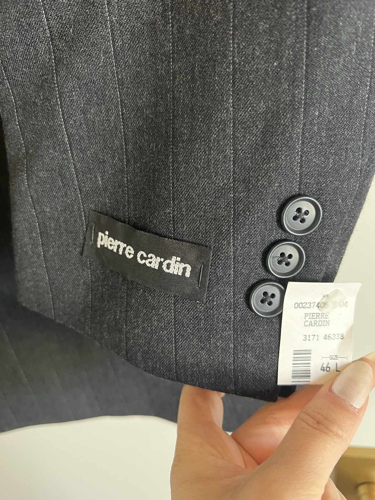 Pierre Cardin Gray Pinstripe jacket 46L Wool Two-Button 41W 31″
