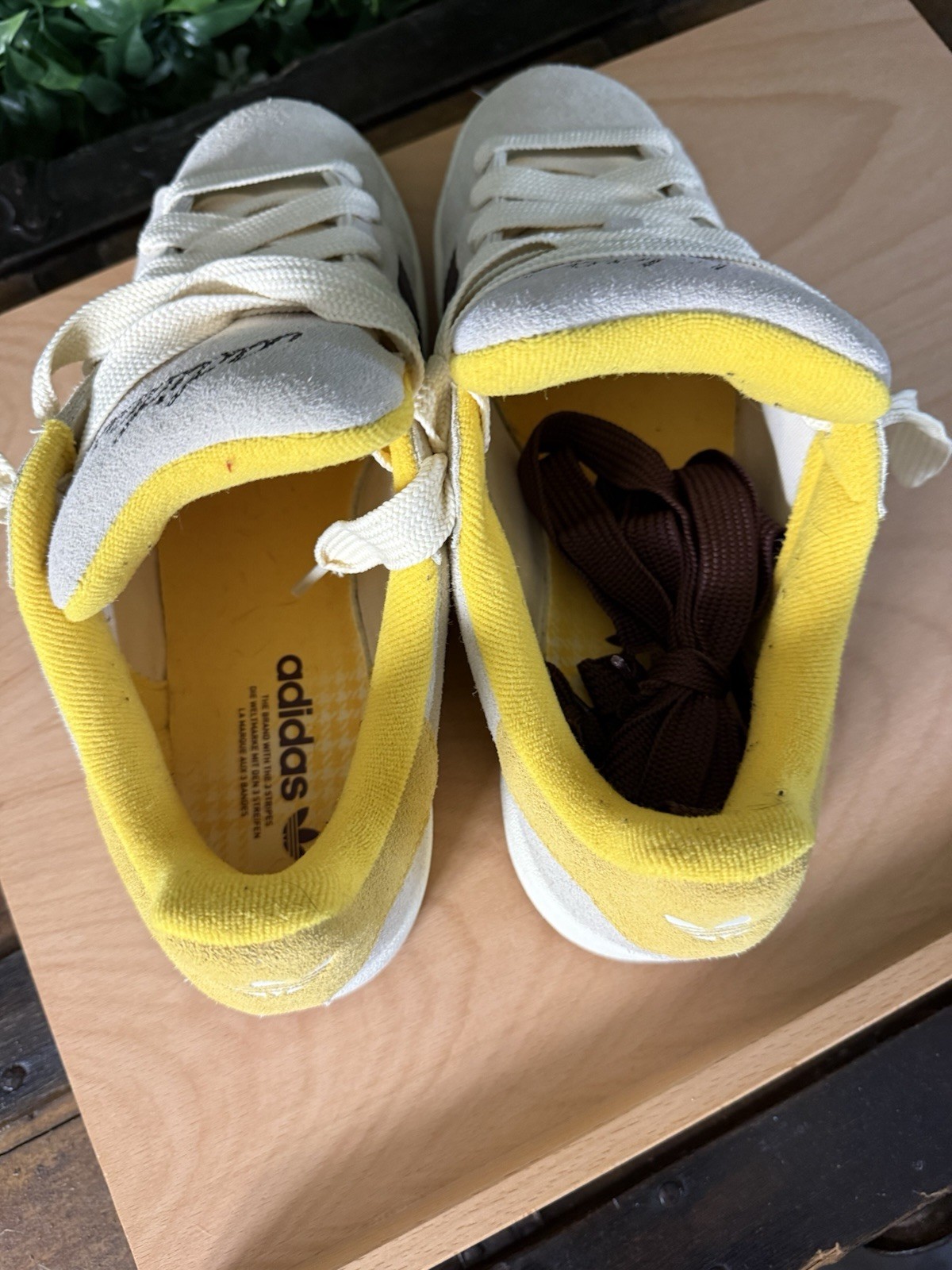 adidas Campus Suede Low Top Lace-Up Sneakers Beige/Yellow/Purple Rubber Sole