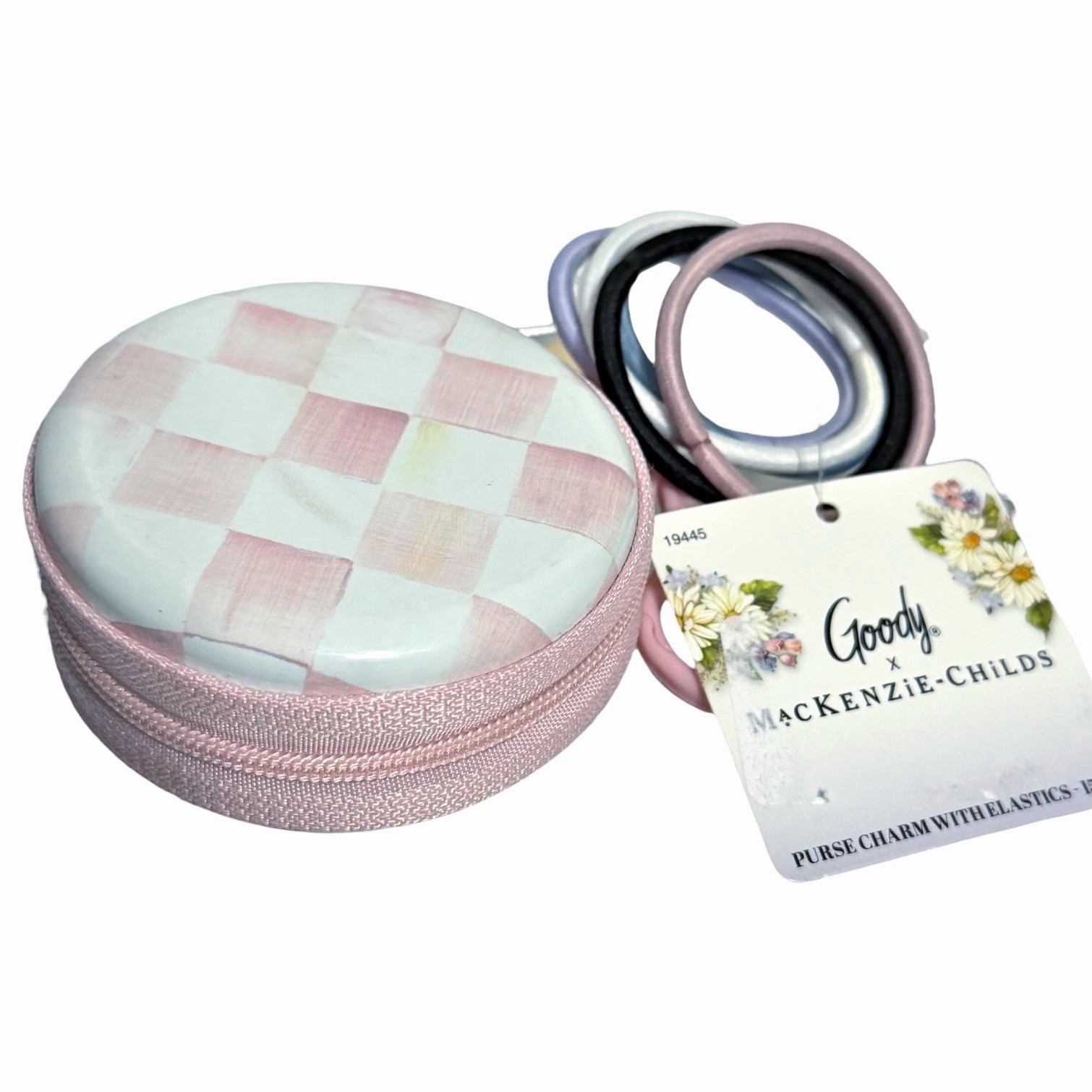 MacKenzie-Childs x Goody ~ Rosy Check Zipper Purse Charm with Hair Ties ~ NEW