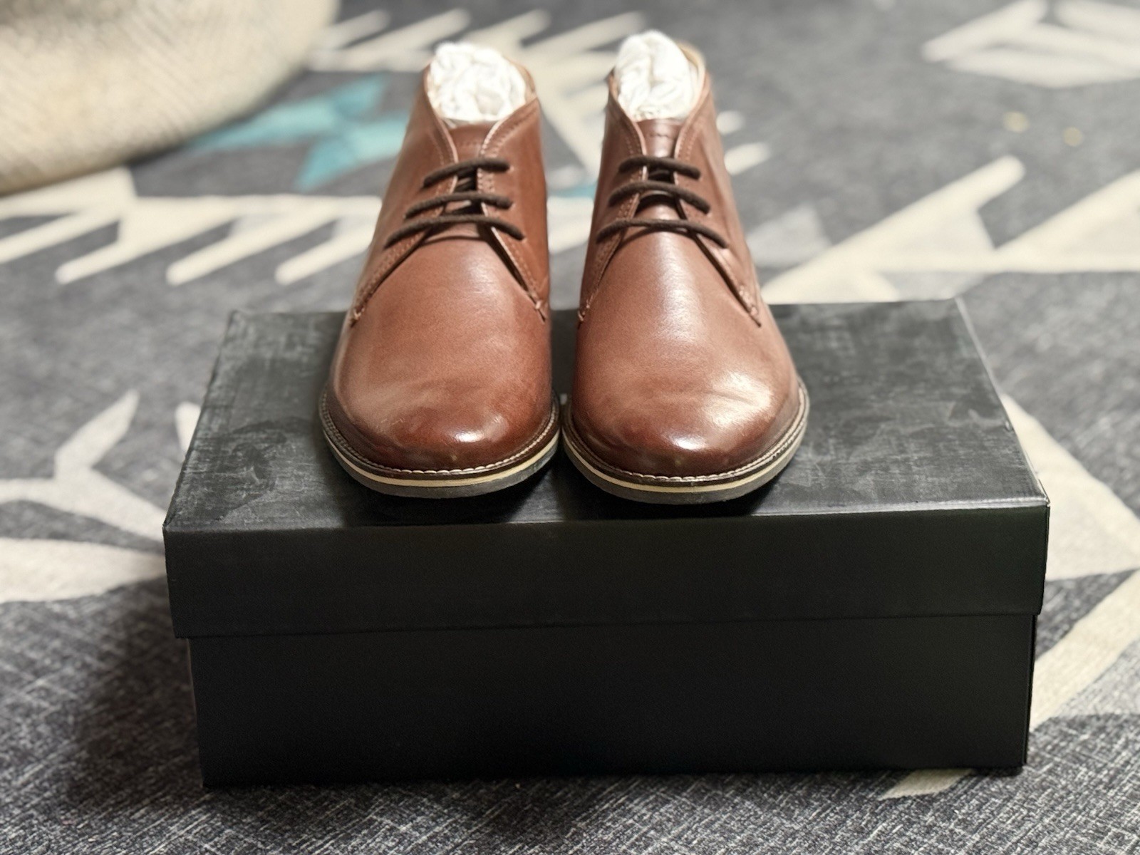 Alfani Men’s Brown Leather Chukka Boots Size 8 M Lace-Up Round Toe New