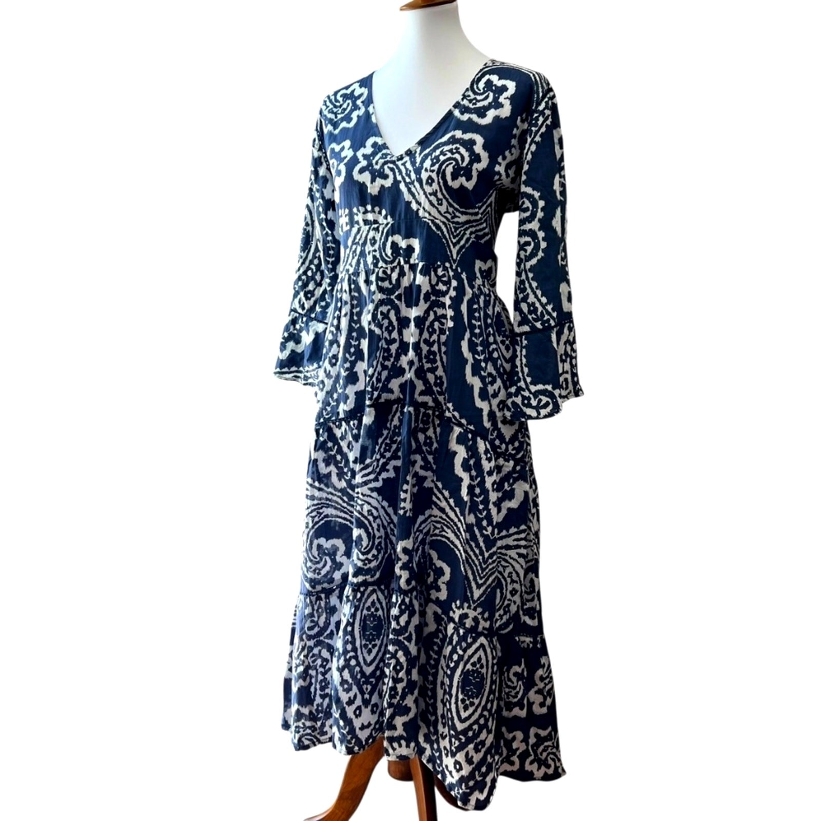 La Plage Dress Medium Midi 100% Cotton Bohemian Resort Cruise Vacation Crochet