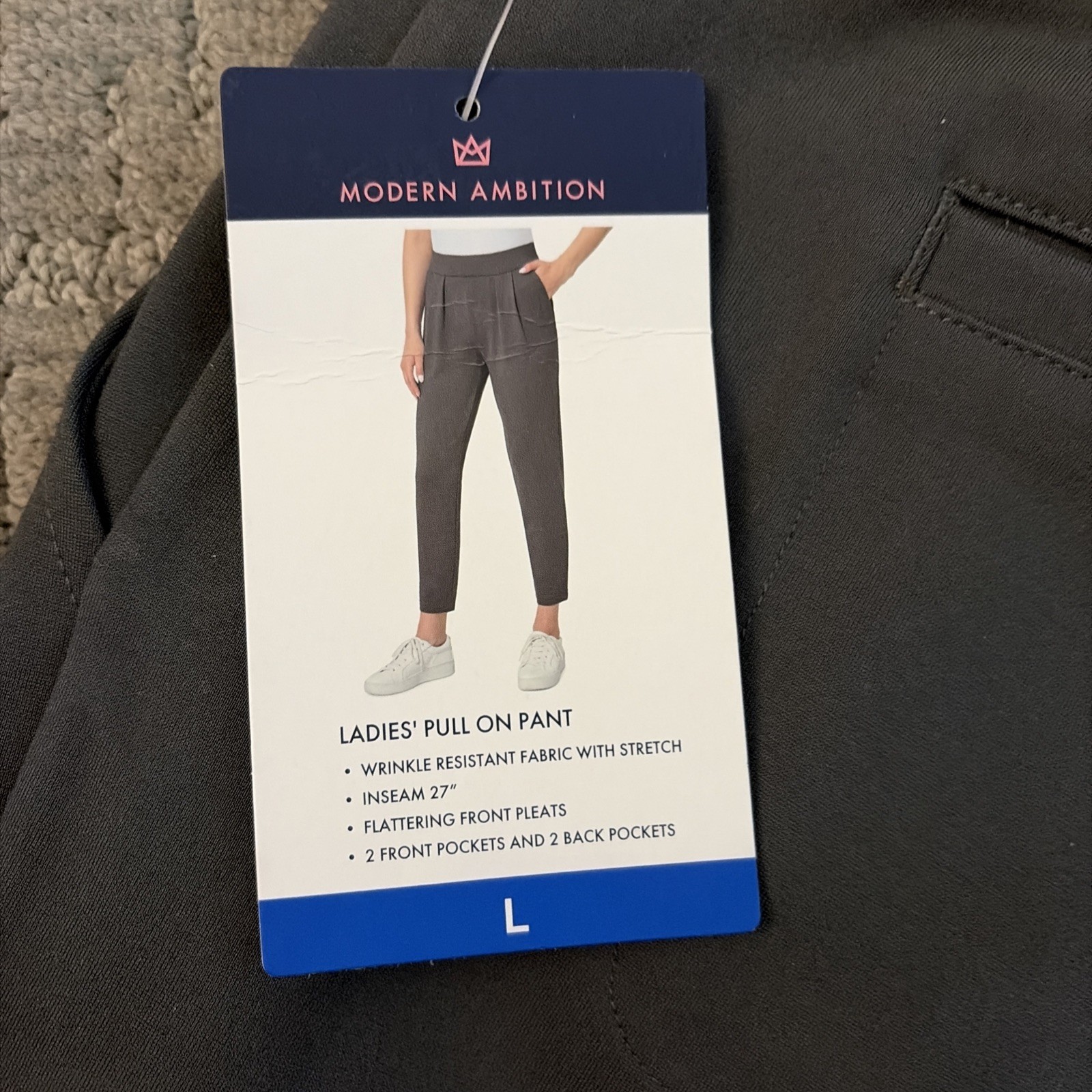 MODERN AMBITION WOMEN’S PLEATED PONTE PANTS (VOLCANIC ASH, LARGE)NWT