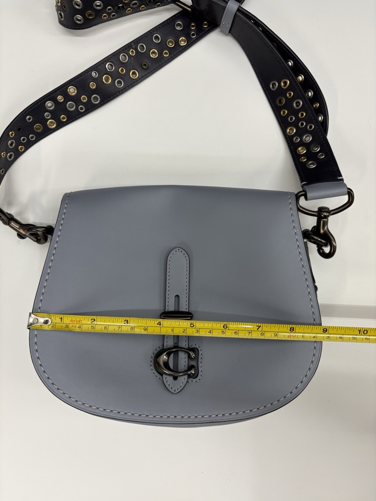 Coach 1941 Scattered Rivet Saddle Bag Leather Crossbody Mist Blue 69480 W/Dust