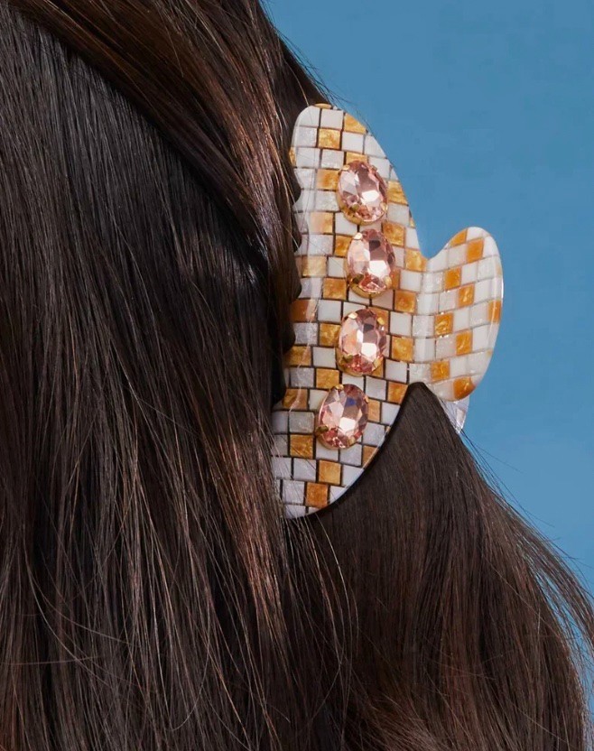 NWT $65 Lele Sadoughi Large Checkered Wicker Hair Claw Clip
