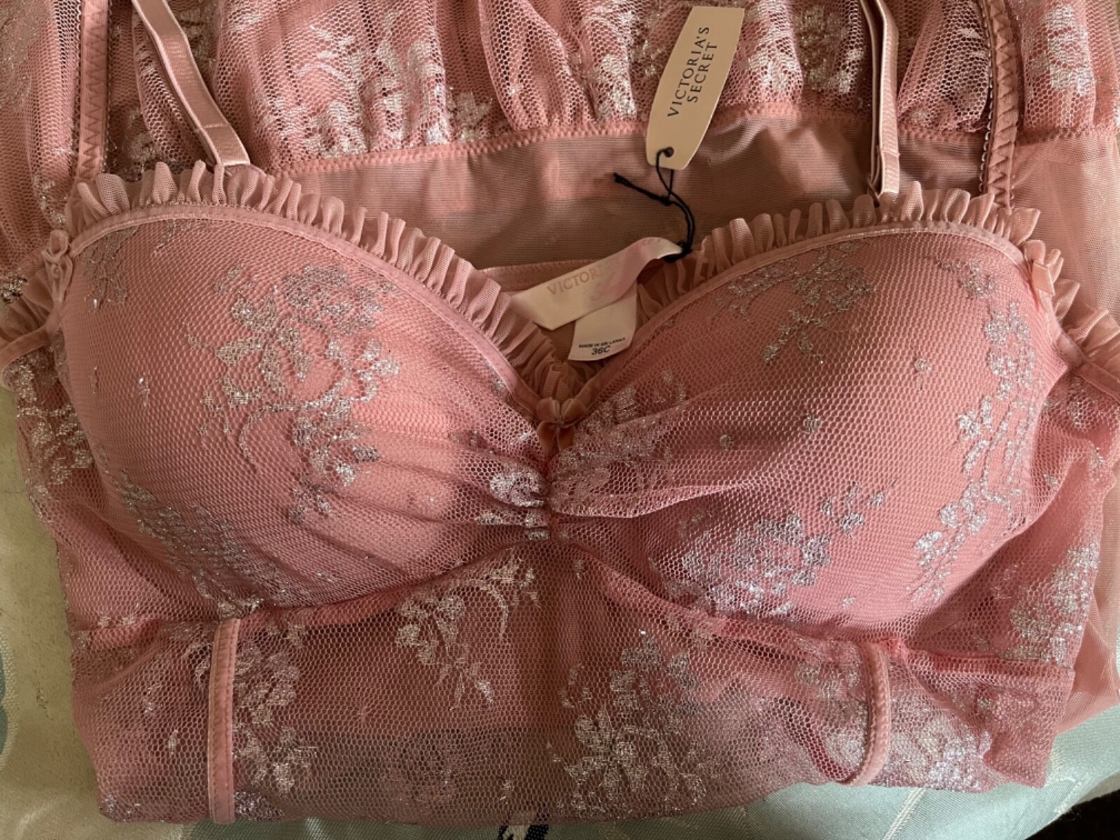 NEW BUSTIER Corset Victorias Secret Angels 36C Mesh BARBIE PINK sexy flirty