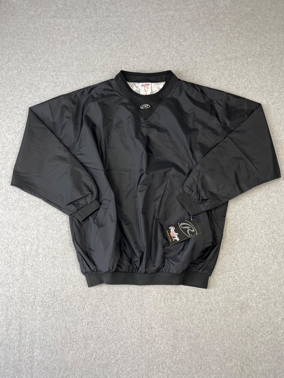Rawlings Performance Dugout Pullover Mens L Black Pockets Mesh Lined Loose Fit