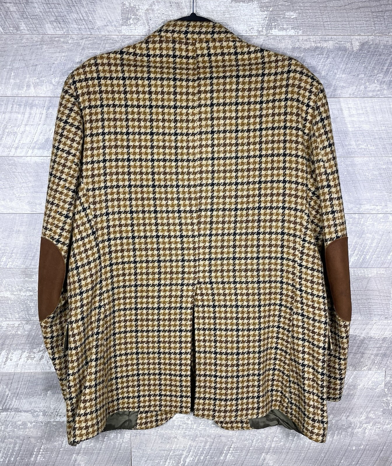 VTG Brown Plaid Elbow Patches Blazer Jacket Men 44” Preppy Hipster Retro 70s 80s