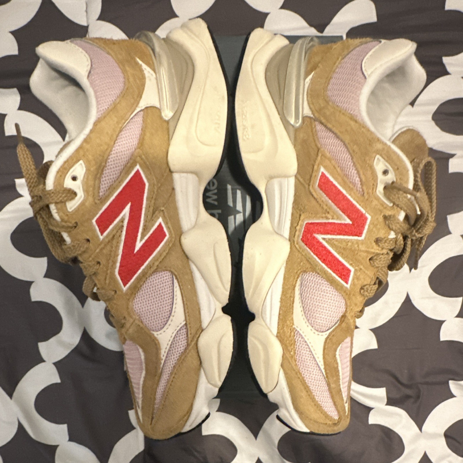 New Balance 9060 Men Low Top Lace Up Sneaker Suede Mesh Brown Red White