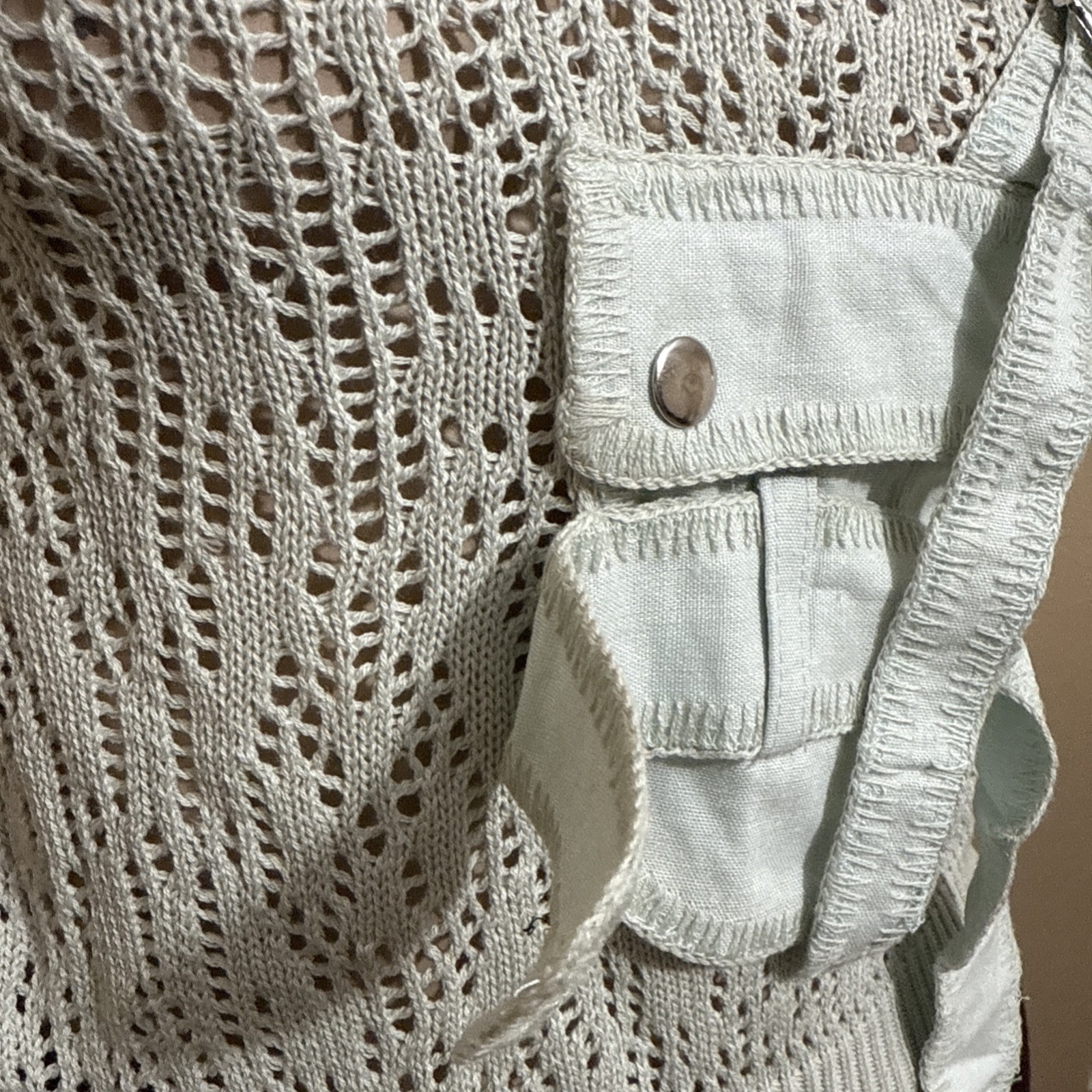 Women’s Light Blue Cotton Casual Stretch Buckle Knitted Pocket Size M/L Blouse