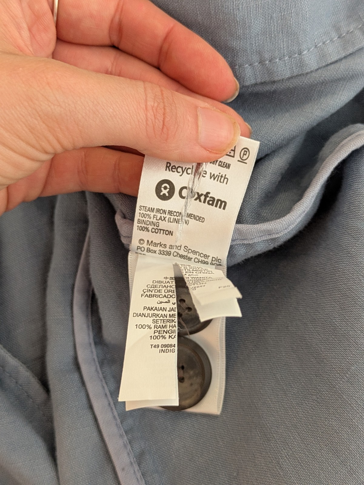 Marks & Spencer Linen Unstructured Mid Length Duster Jacket UK 14 Blue Belted