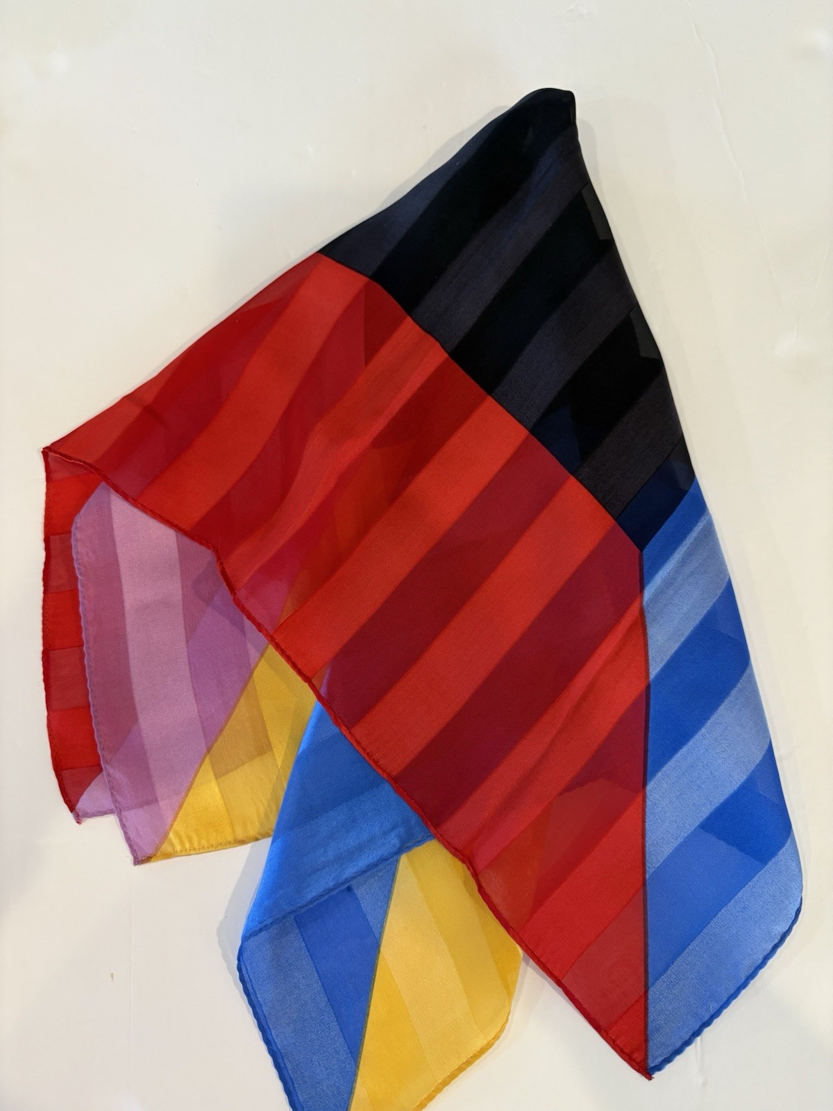 Echo Scarf Silk Red Blue Purple Yellow Black Bold Colors 22” Square