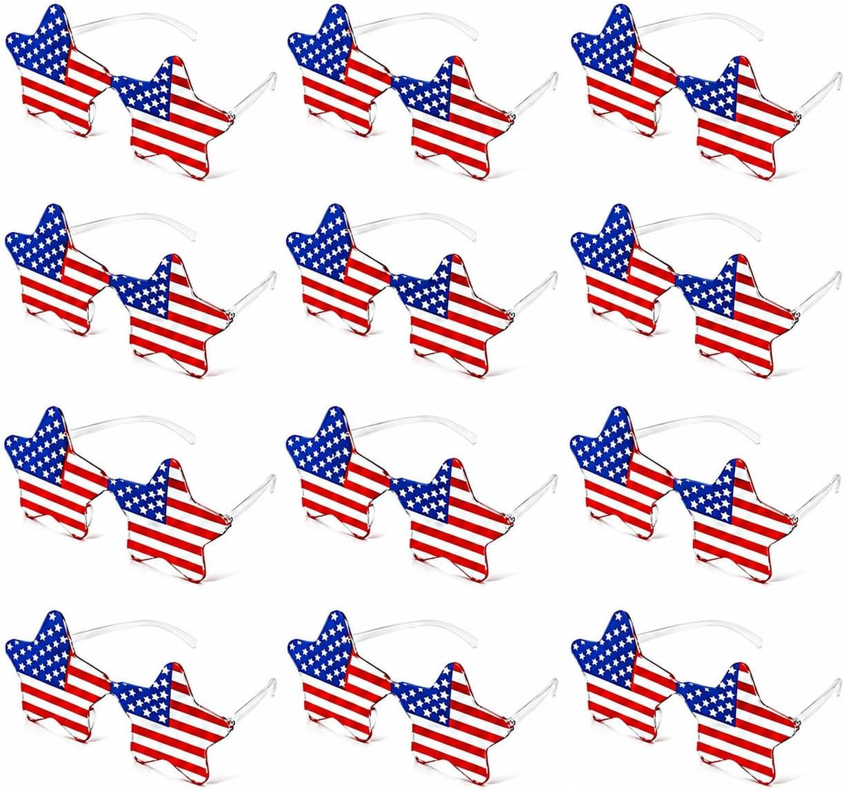 12PCS 4th of July Star Party Glasses USA Flag Red White Blue Costume Shades