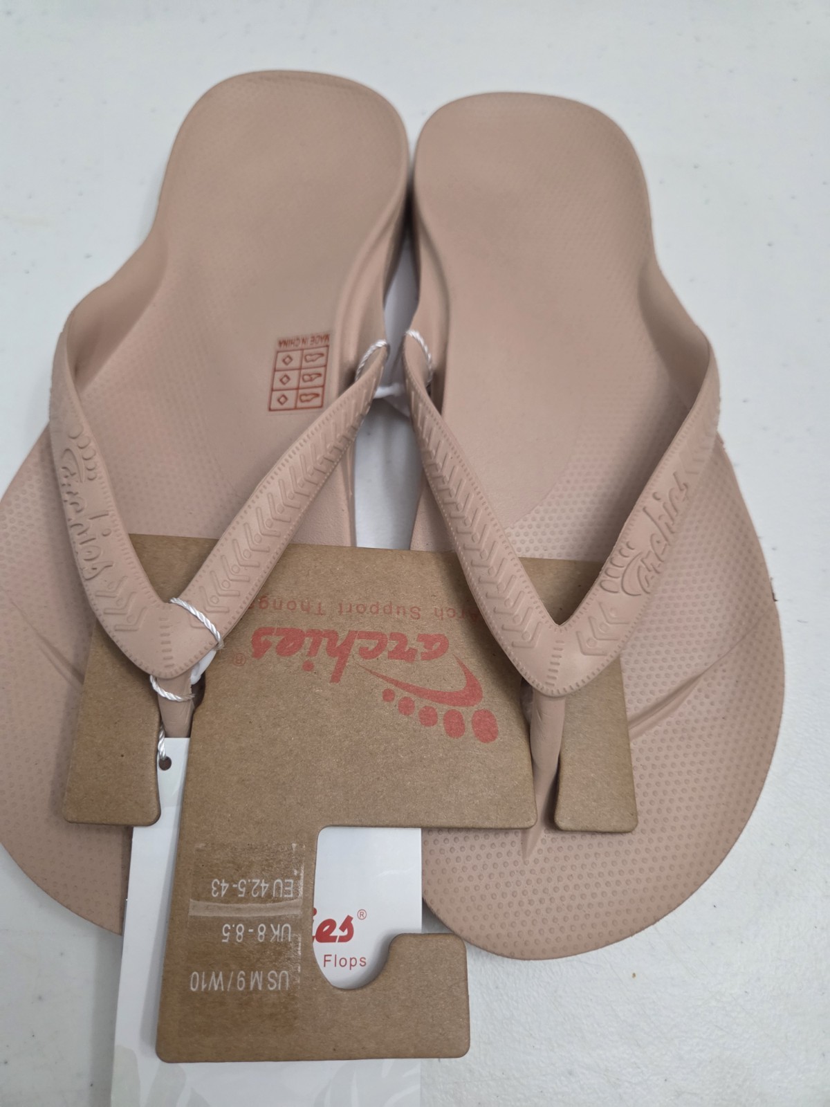 ARCHIES Taupe Arch Support Flip Flops Unisex Men 9 Women’s 10