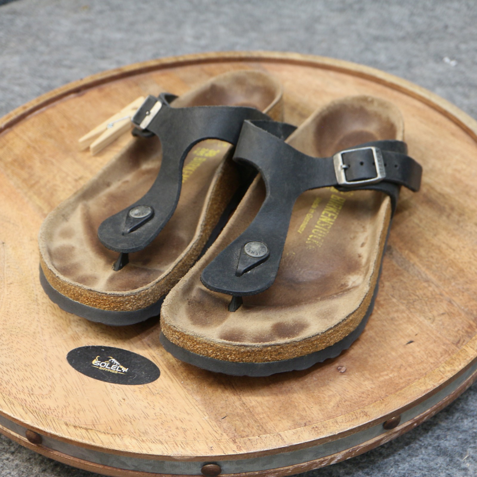Birkenstock Gizeh Black Oiled Leather Thong Sandals Women Size 38 US 7 Reg.