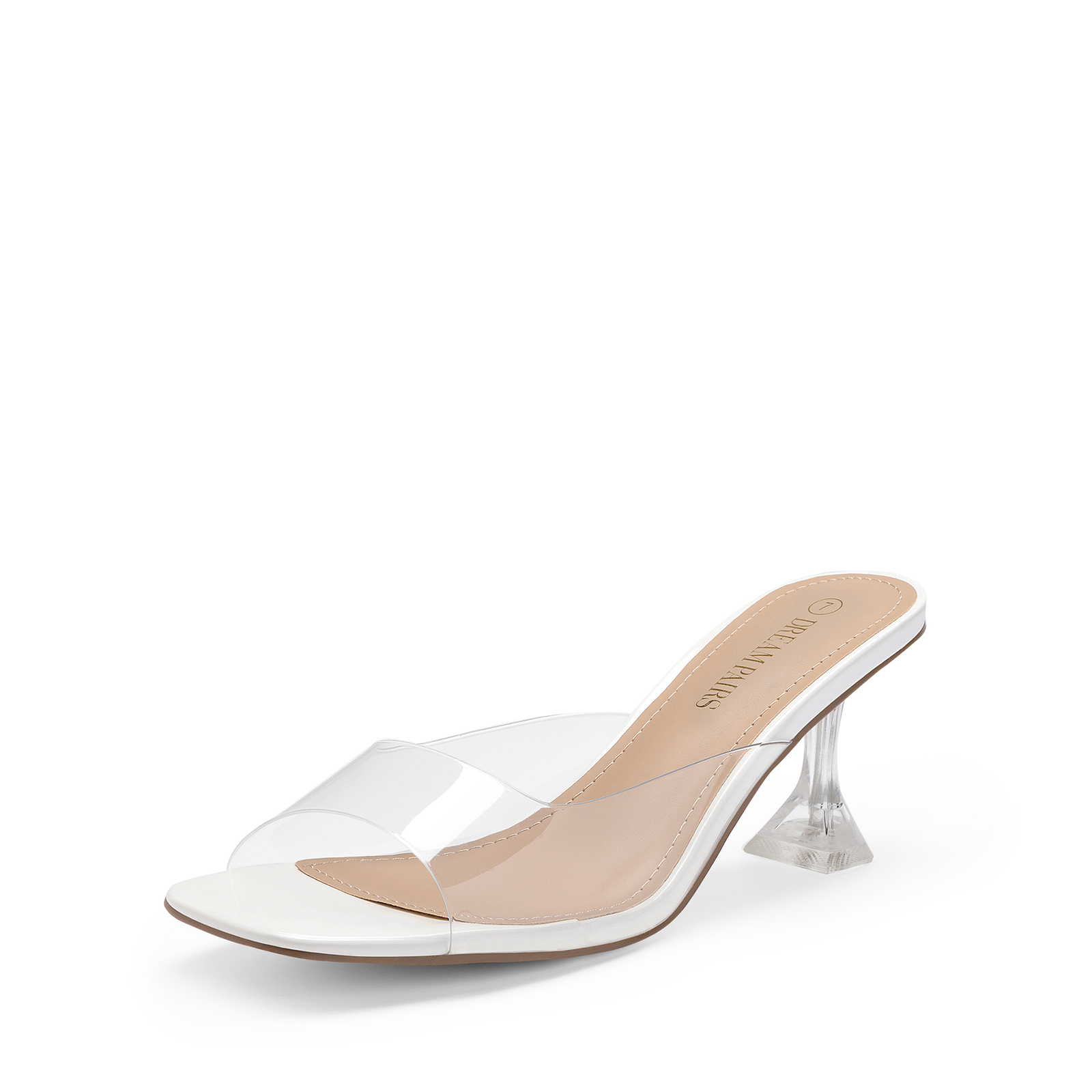 Women Clear Heels Square Toe High Heel Mules Slip on Wedding Dress Heel Sandals