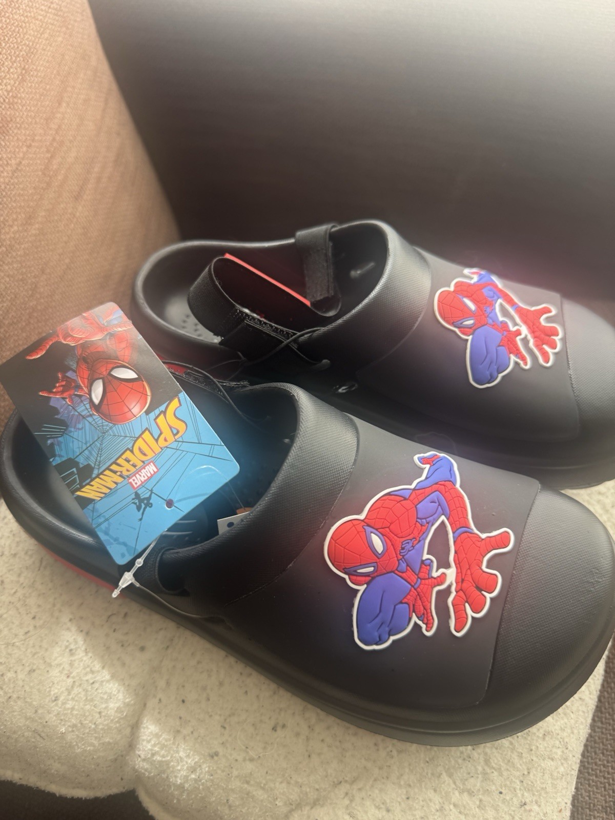 Ground Up Spider-Man Boys Clog Sandals, Slip-On Heel Strap, Black/Red/Blue 3