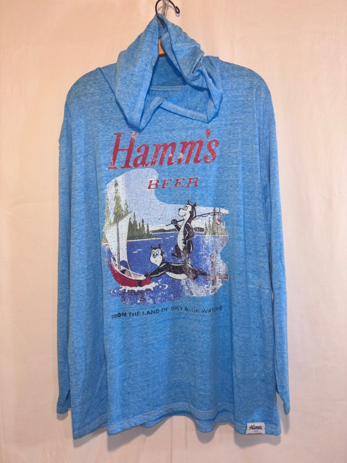Angry Minnow Vintage Hamm’s Beer From The Land of Sky Blue Waters Shirt XL Hood