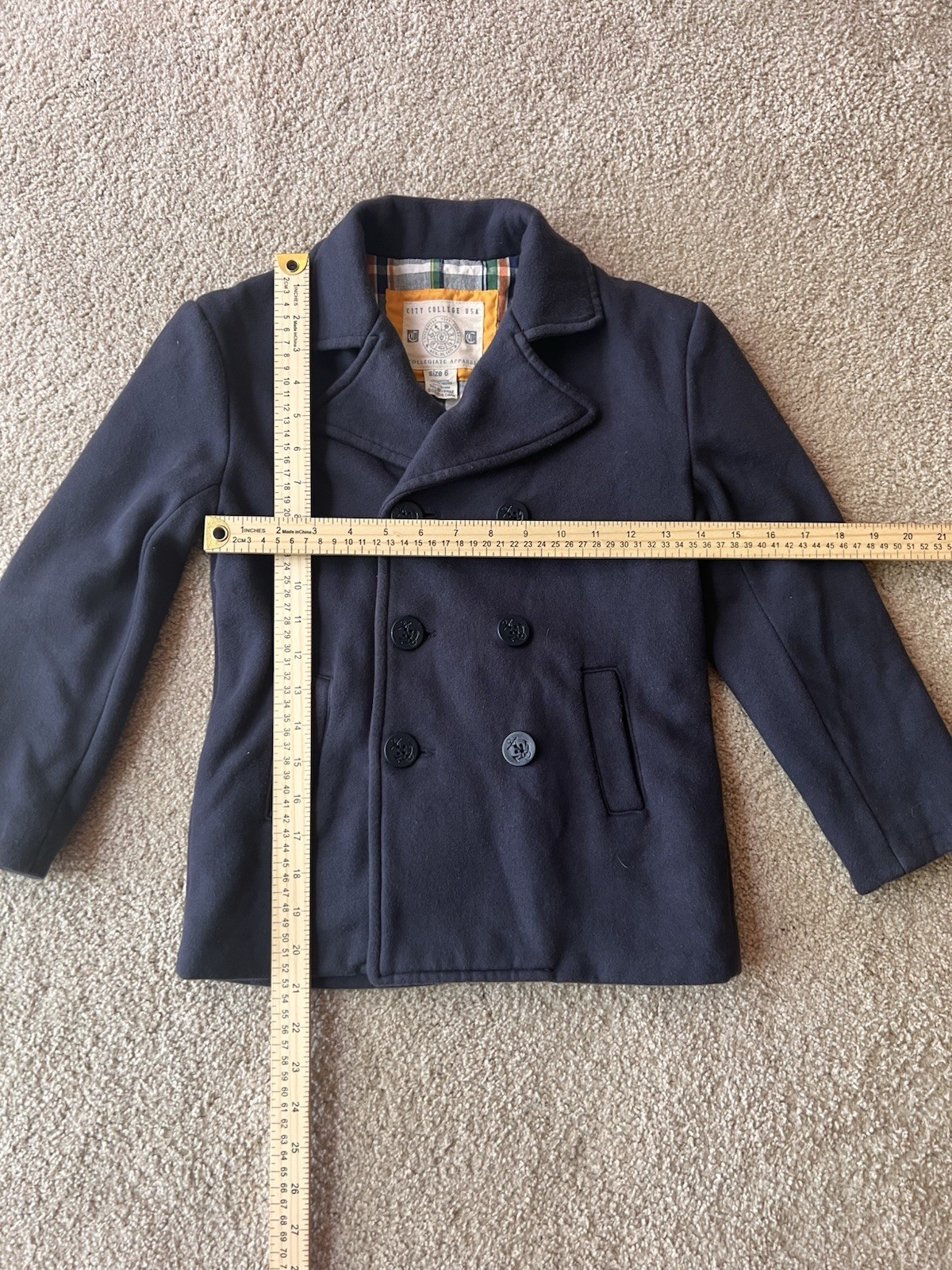 City College USA Blue Wool Blend Pea Coat Jacket 4T Preppy