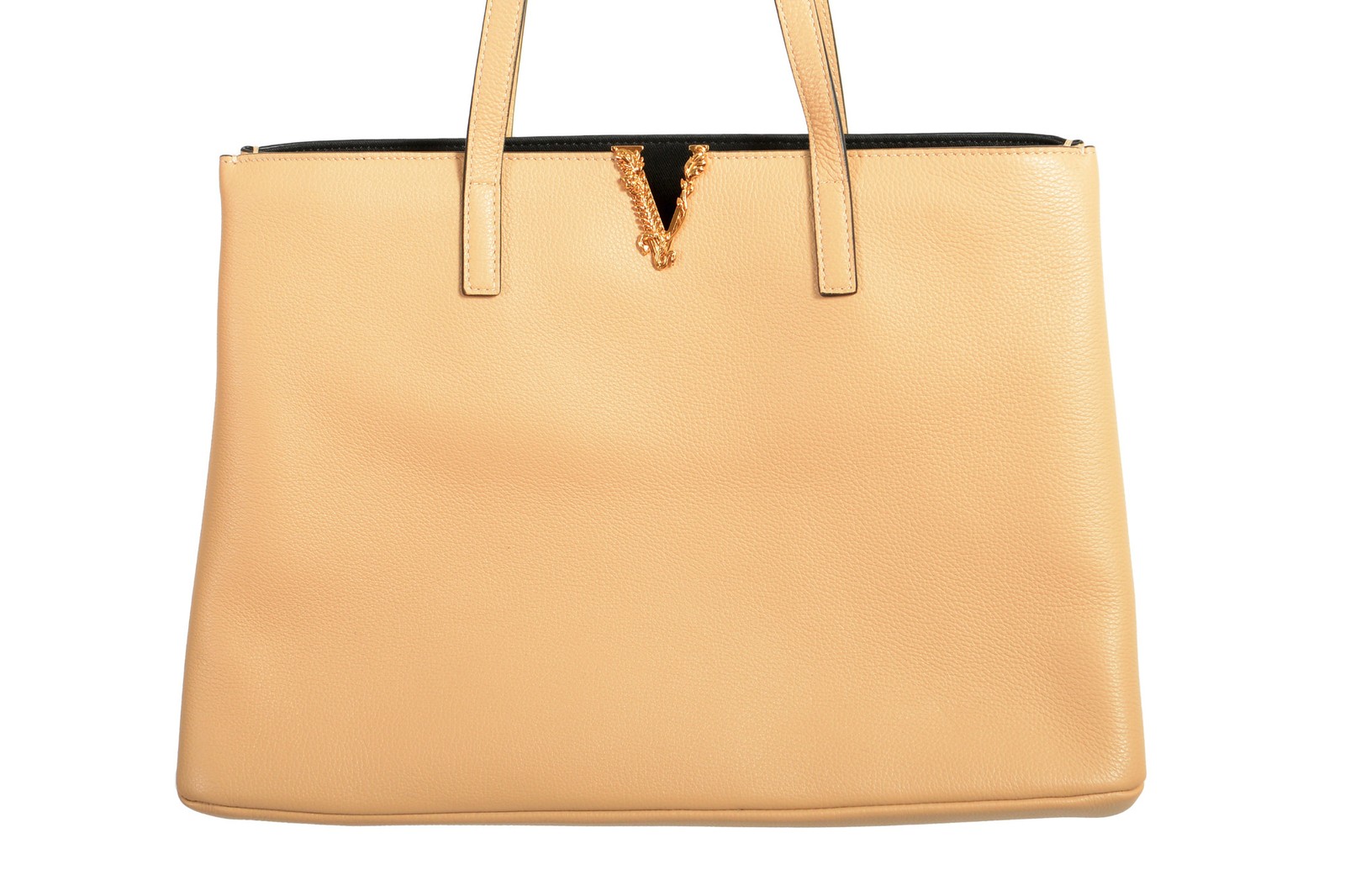 Versace Women’s 100% Textured Leather V-Logo Tote Handbag Shoulder Bag
