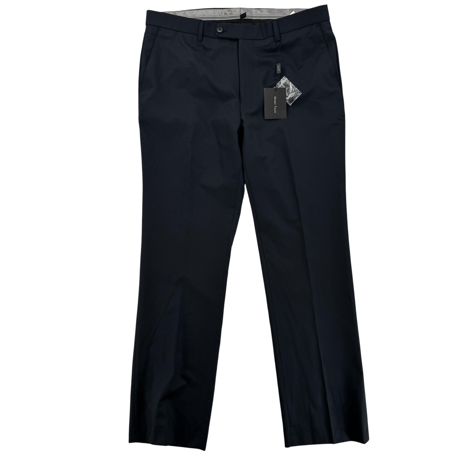 Marc Tulio Pants Mens 36×32 Navy Blue Dress Slack Flat Front Polyester Rayon NWT