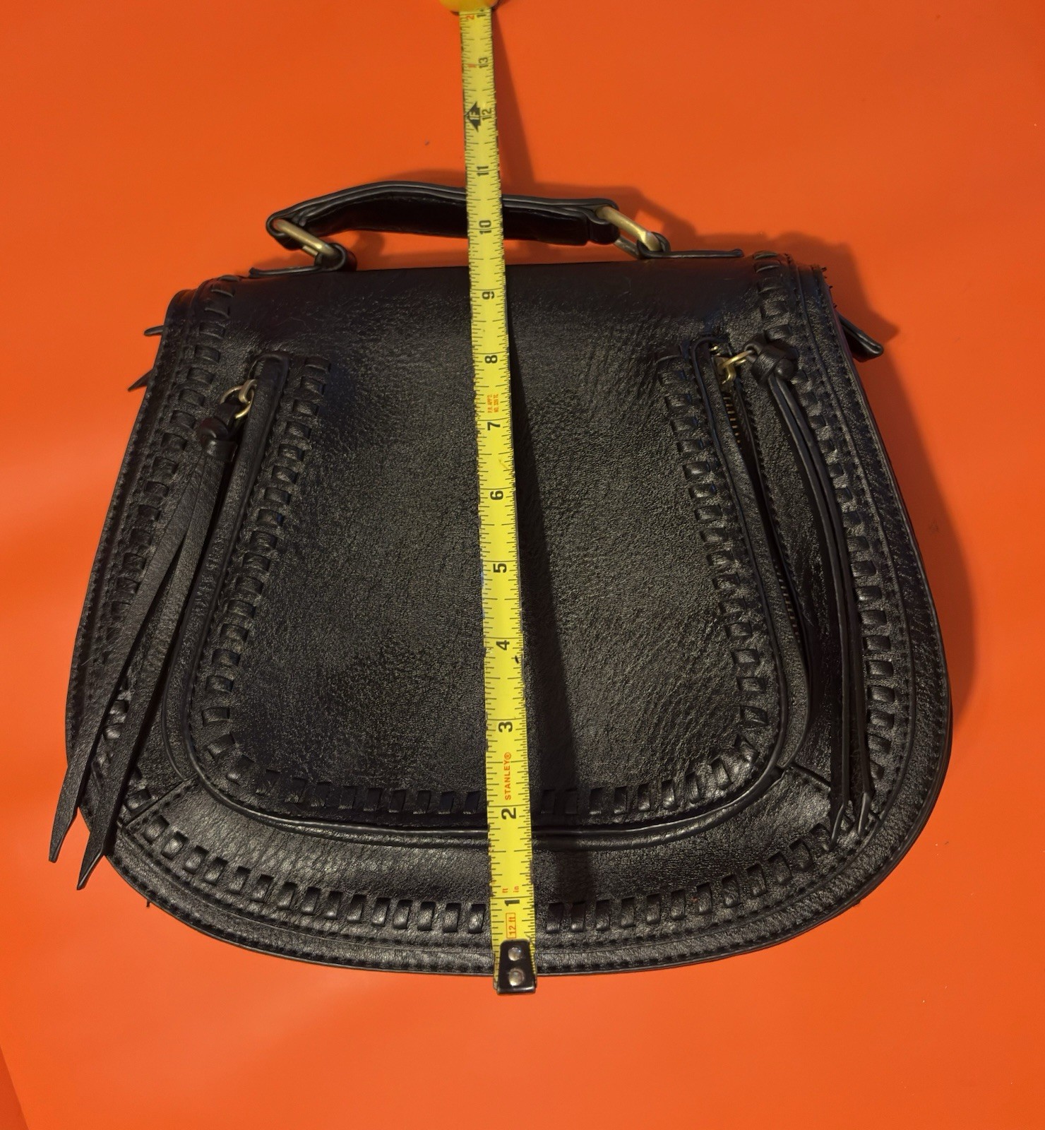 Madison West Black Crossbody Saddle Bag Magnetic Flap Zip Pockets Adjustable