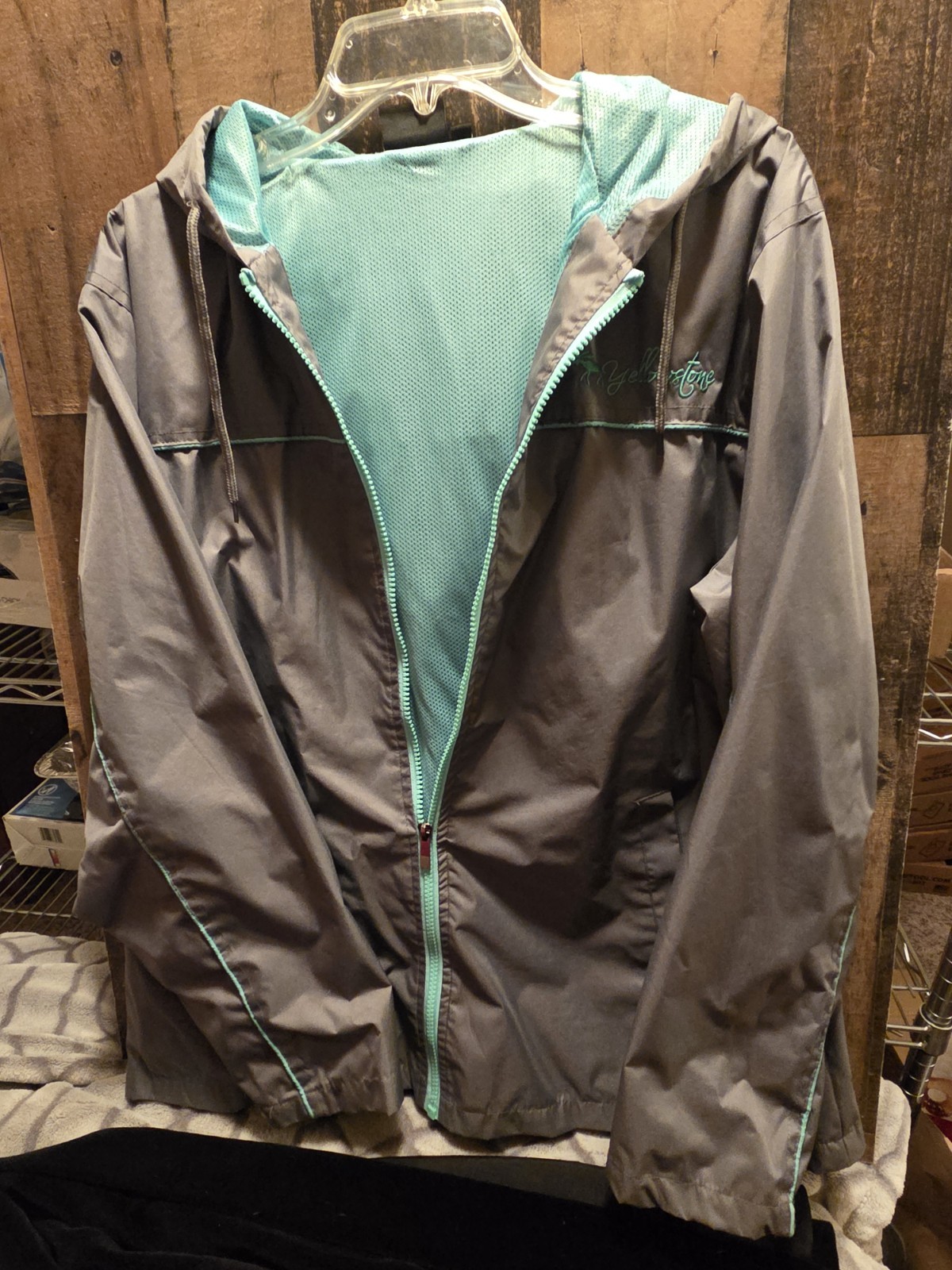 Prairie Mountain Yellowstone Windbreaker Jacket Gray Mint Green Womens Medium