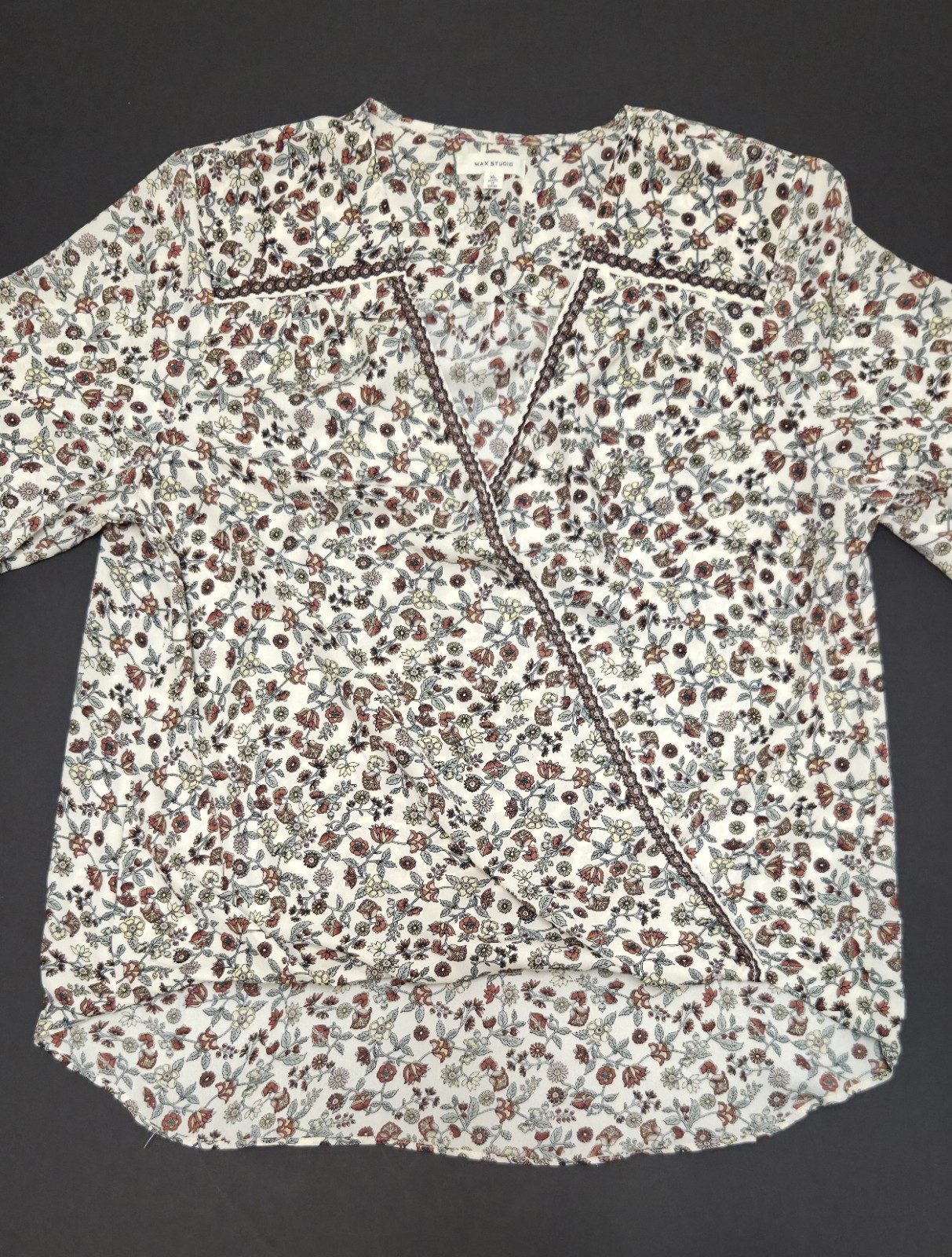 Max Studio Cottagecore Floral Wrap Blouse Long Sleeve Hi-Low Flowy Peasant – XL