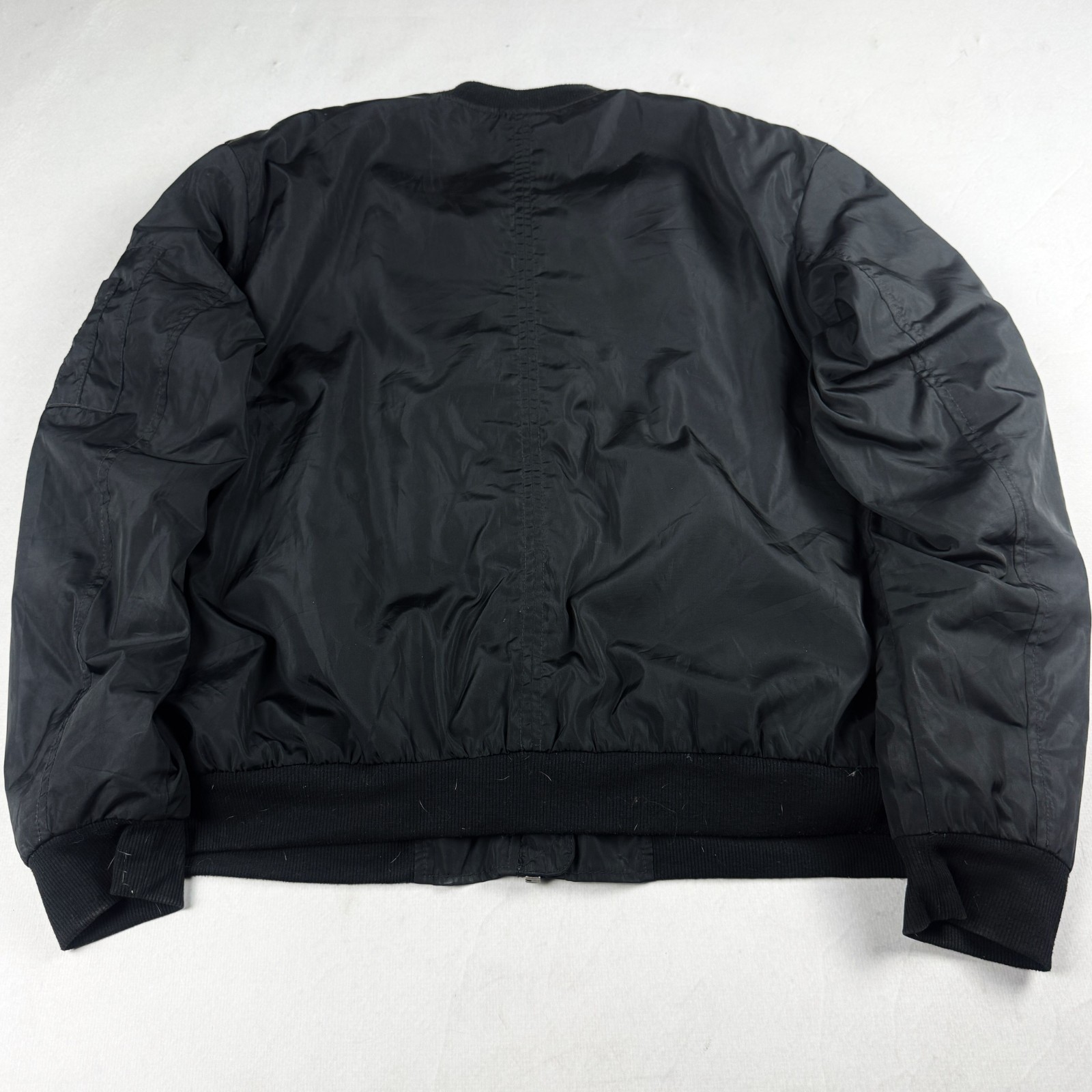 Mens Vintage Black MA-1 Bomber Flight Jacket Nylon Military Utility Zip Y2K