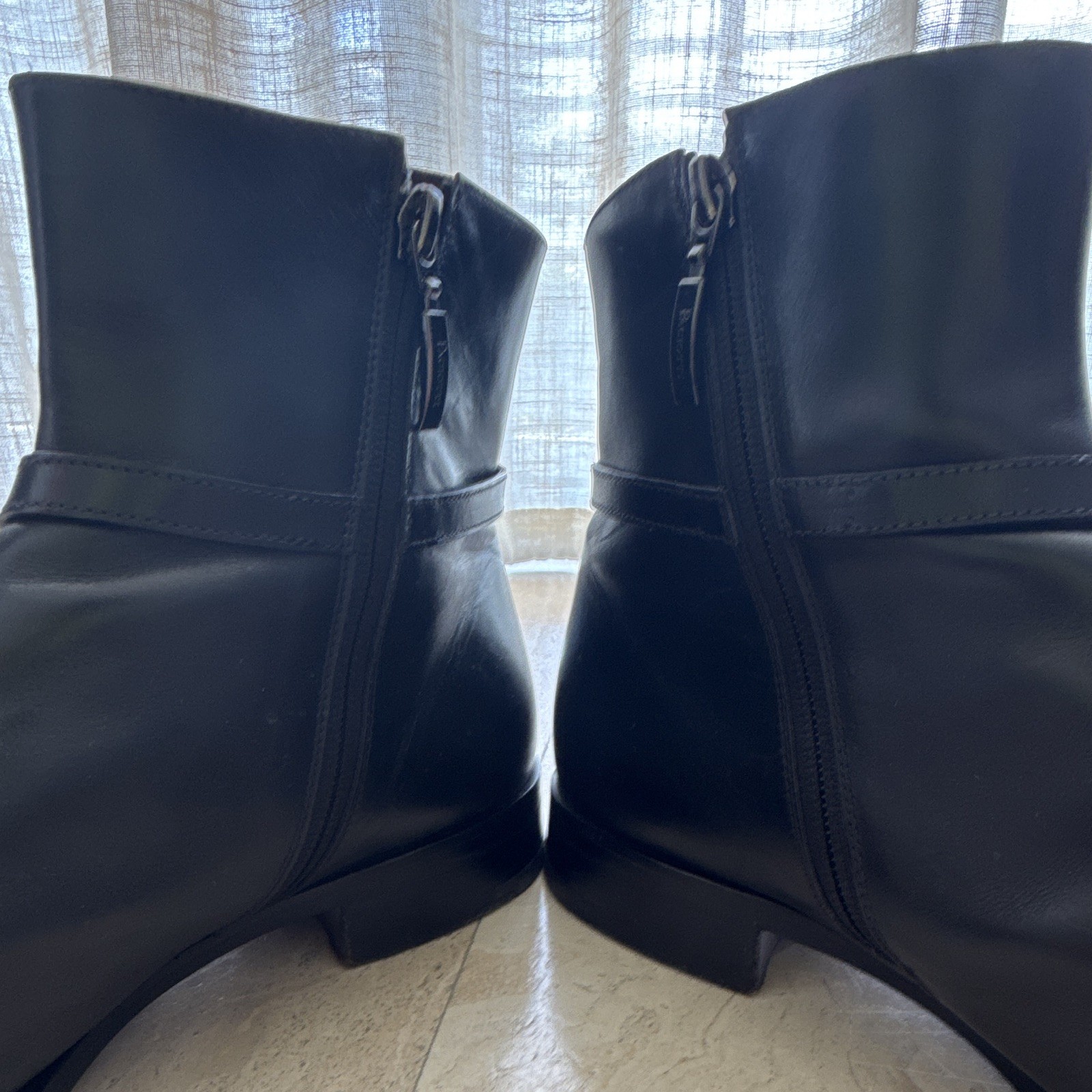 Cesare Paciotti Men’s Black Leather Ankle Harness Boots Round Toe Zip 10