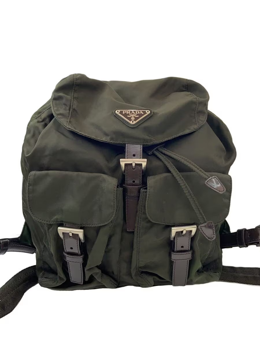 PRADA Backpack Triangle Plate Drawing Bag Nylon KHK Solid