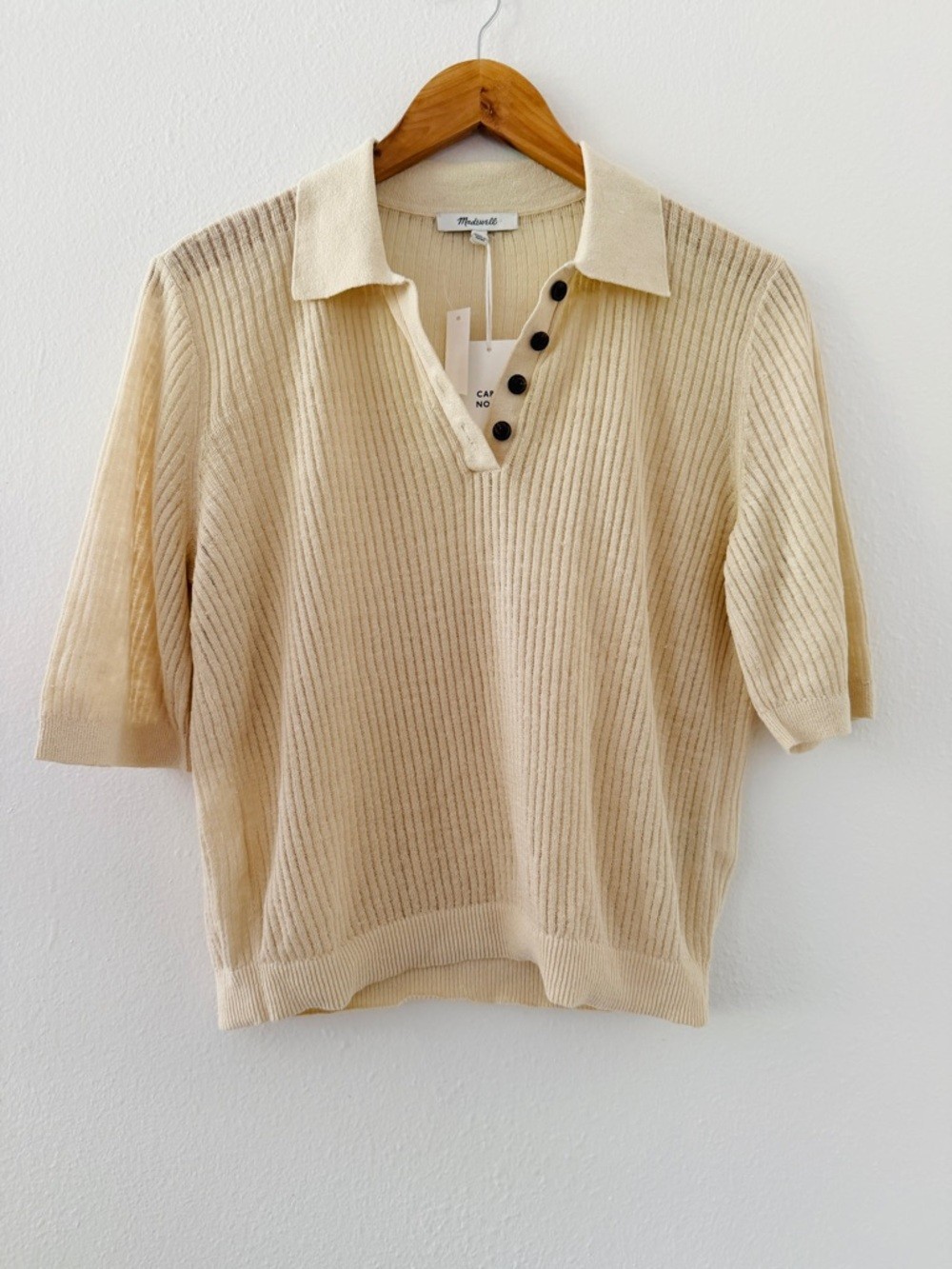 NWT Madewell Short-Sleeve Polo Sweater Tee in Beach Sand Large