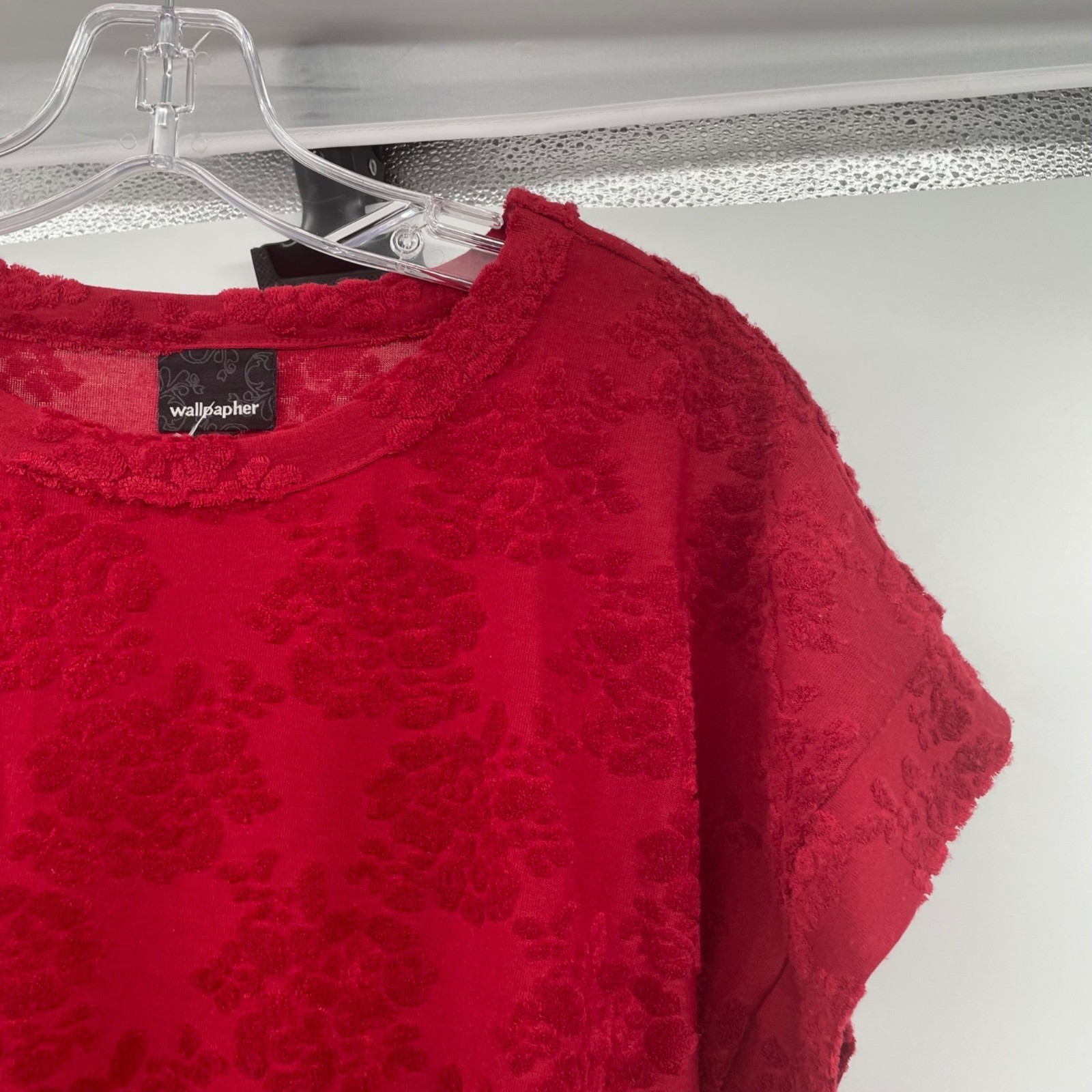 Wallpapher Womens Textured Pullover Top Cap Sleeve Red Size Small