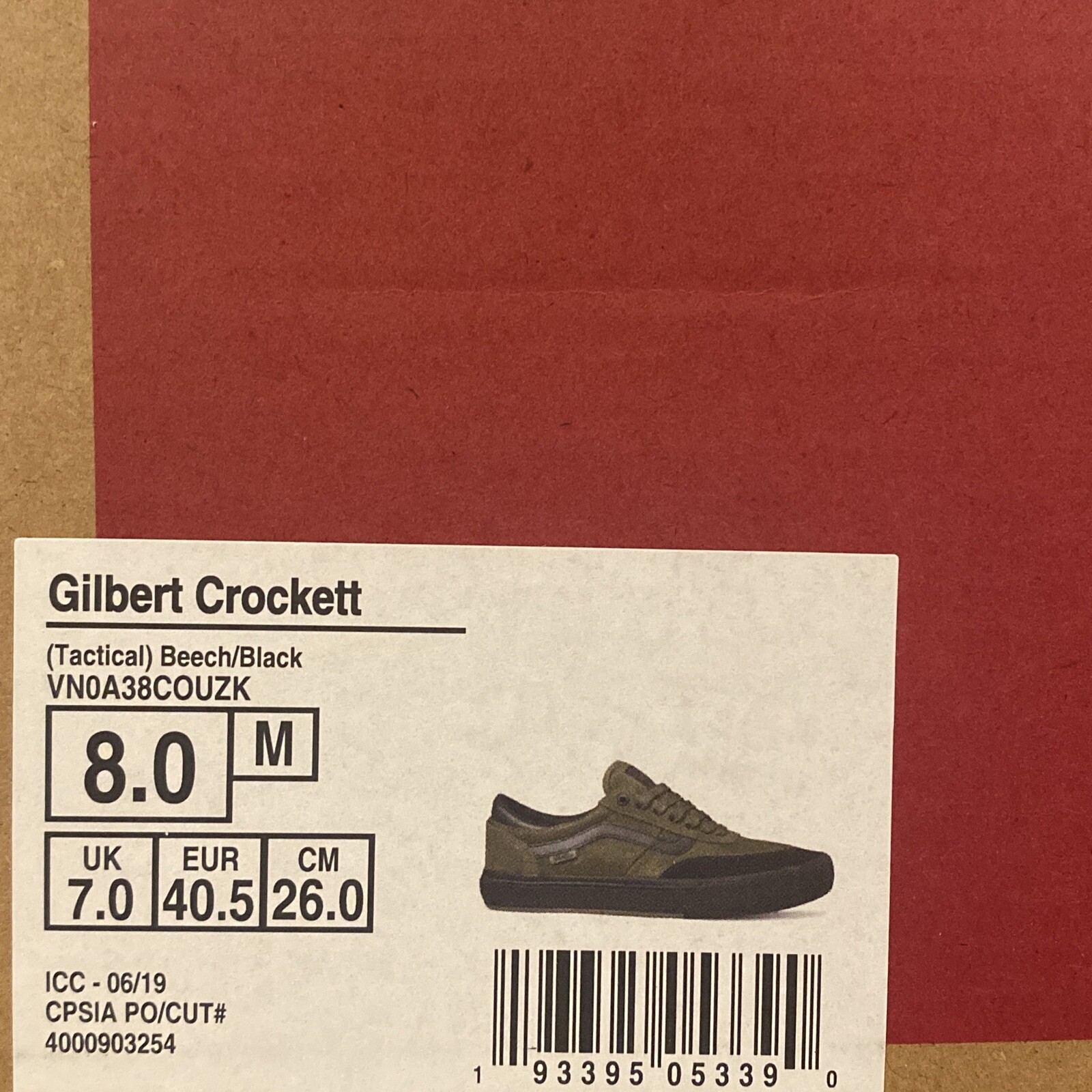 VANS Gilbert Crockett Tactical Beech Green Black Mens 8 / Womens 9.5 VN0A38COUZK