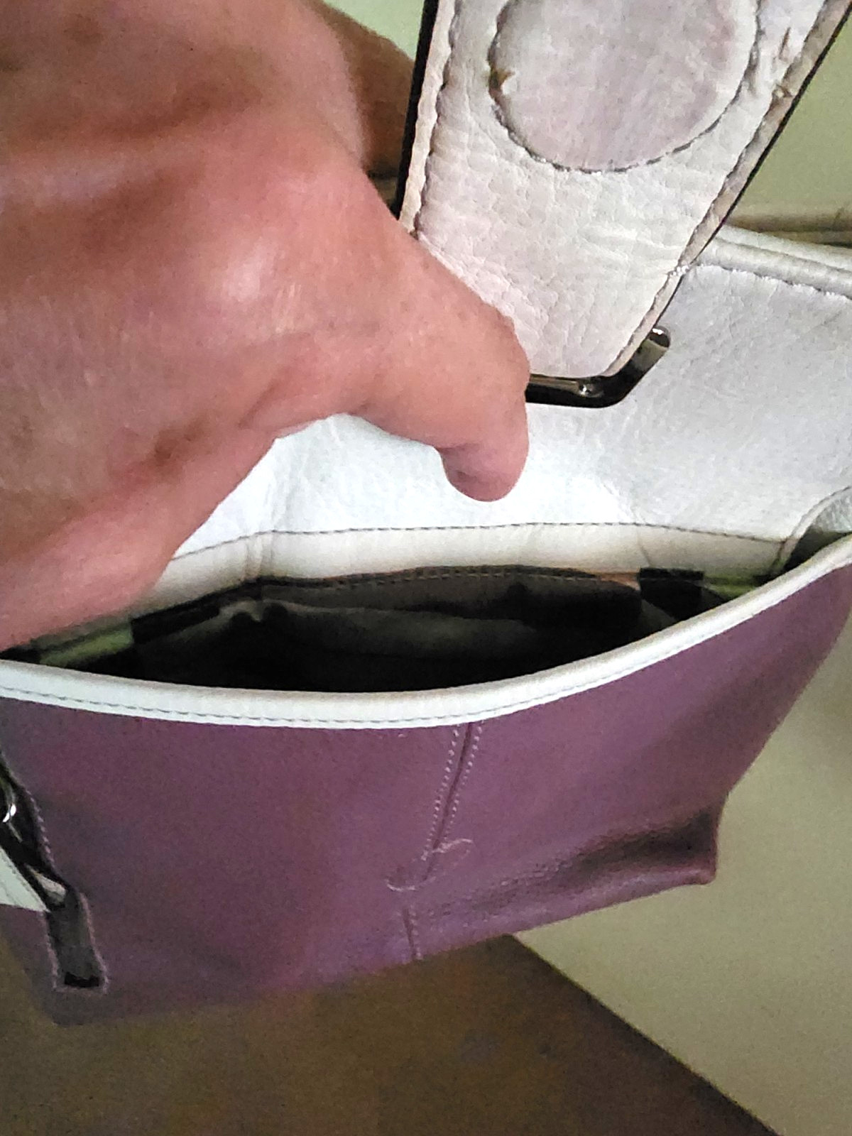 * UNIQUE * Tignanello Colorblock Leather Crossbody: Purple, White/Stone, Silver