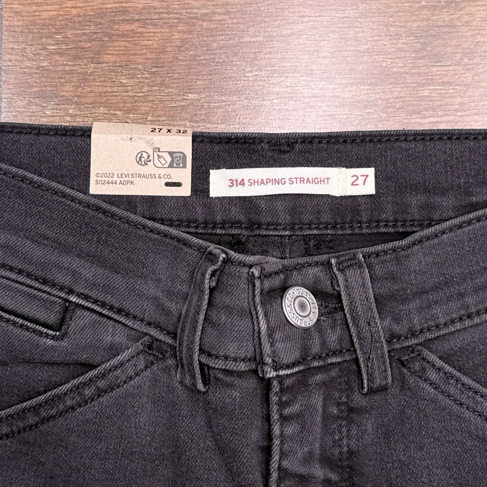 Levis 314 Shaping Straight Jeans Womens 27 Black Mid Rise Stretch 27×32 New